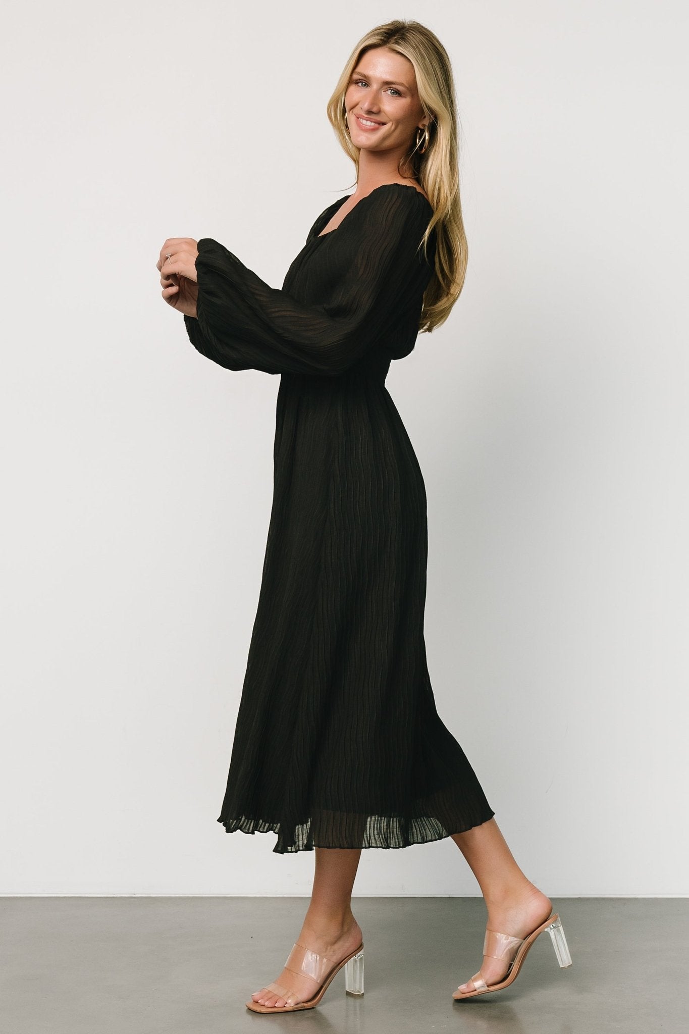 Dalton Pleated Midi Dress | Black Sale Popular