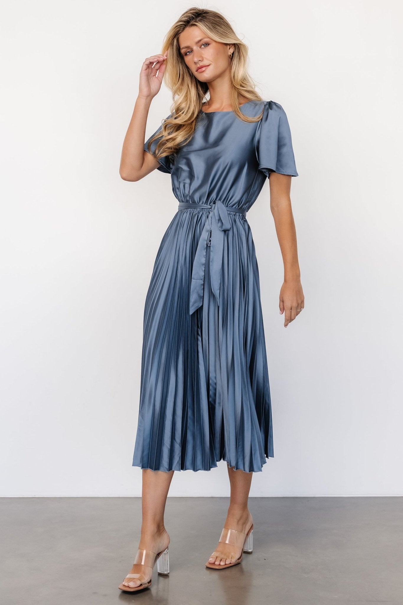 Adelaide Pleated Satin Dress | Blue Free Shipping Genuine