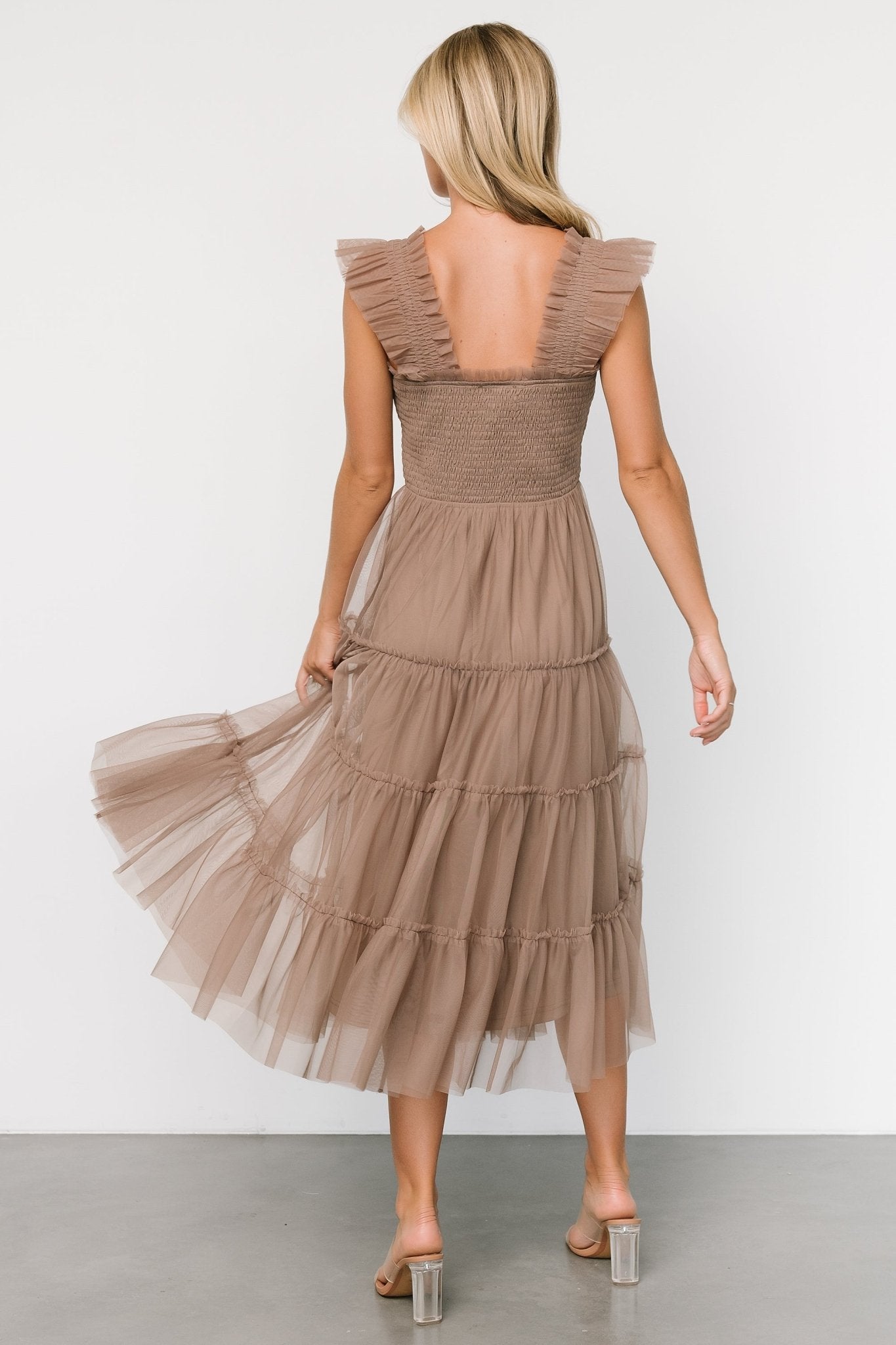 Emma Smocked Tulle Dress | Taupe Sale Low Shipping Fee