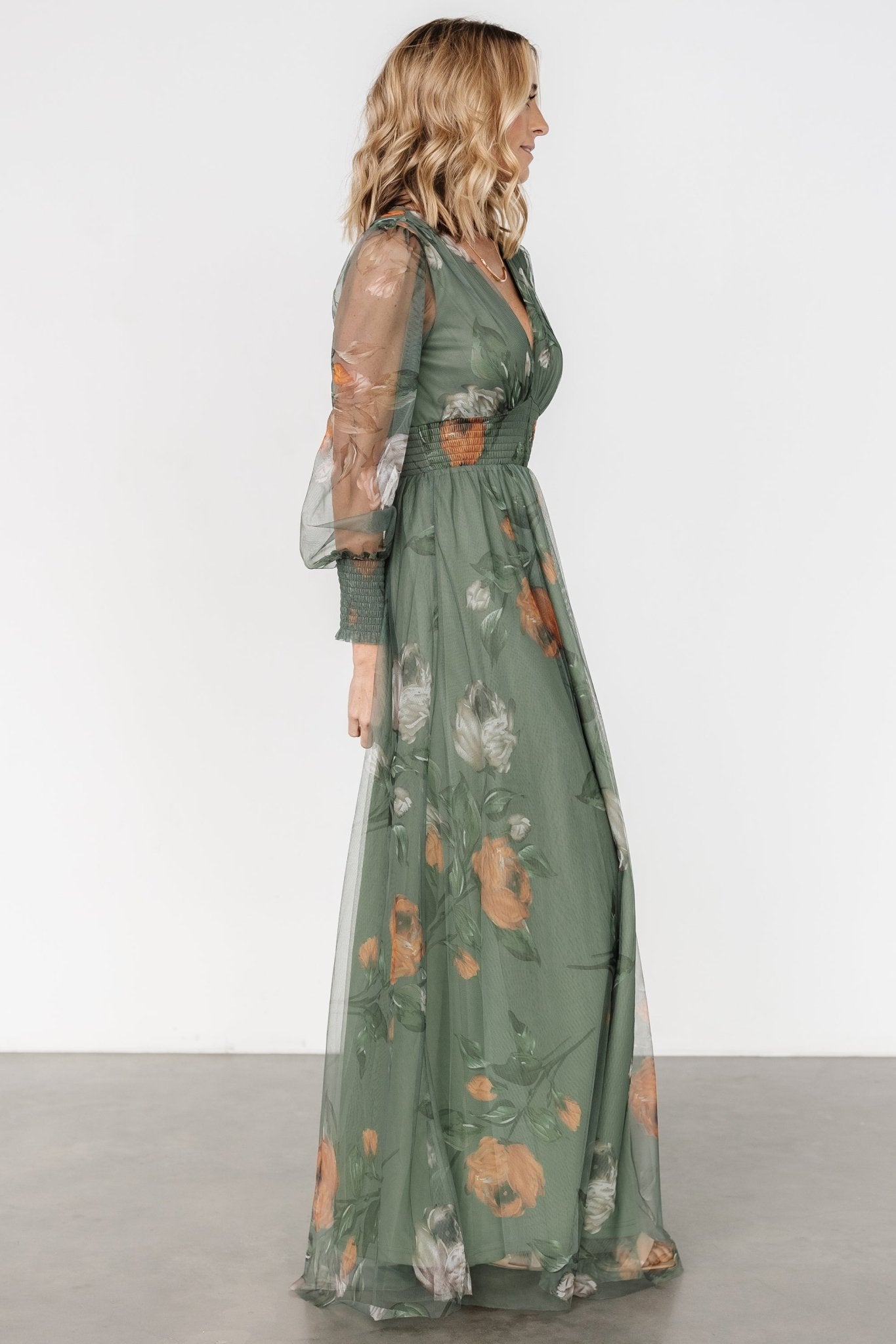 Layla Tulle Maxi Dress | Dusty Olive Floral Sale Cheap Pices