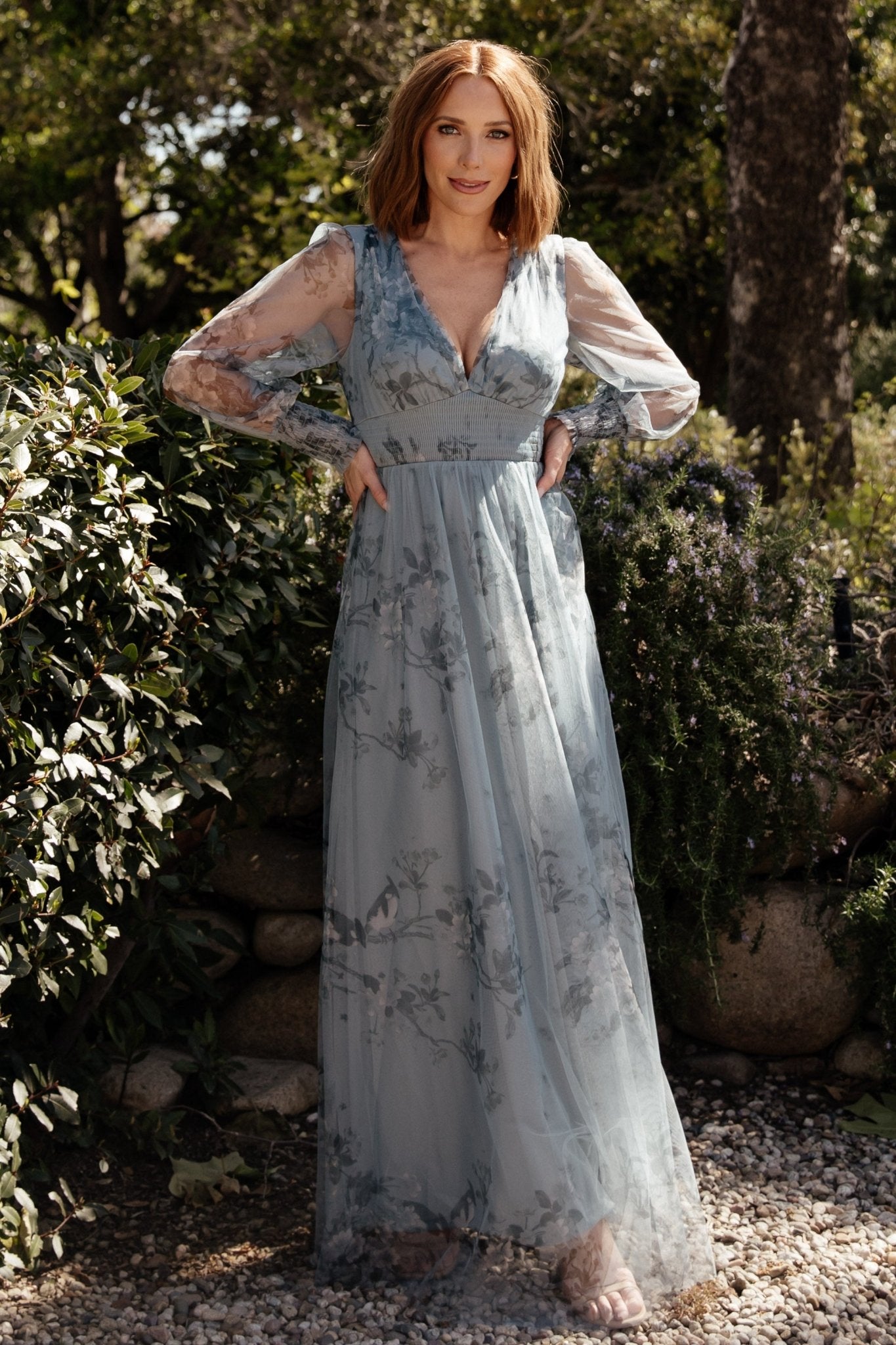 Layla Tulle Maxi Dress | Dusty Blue Floral Footlocker Pictures Online