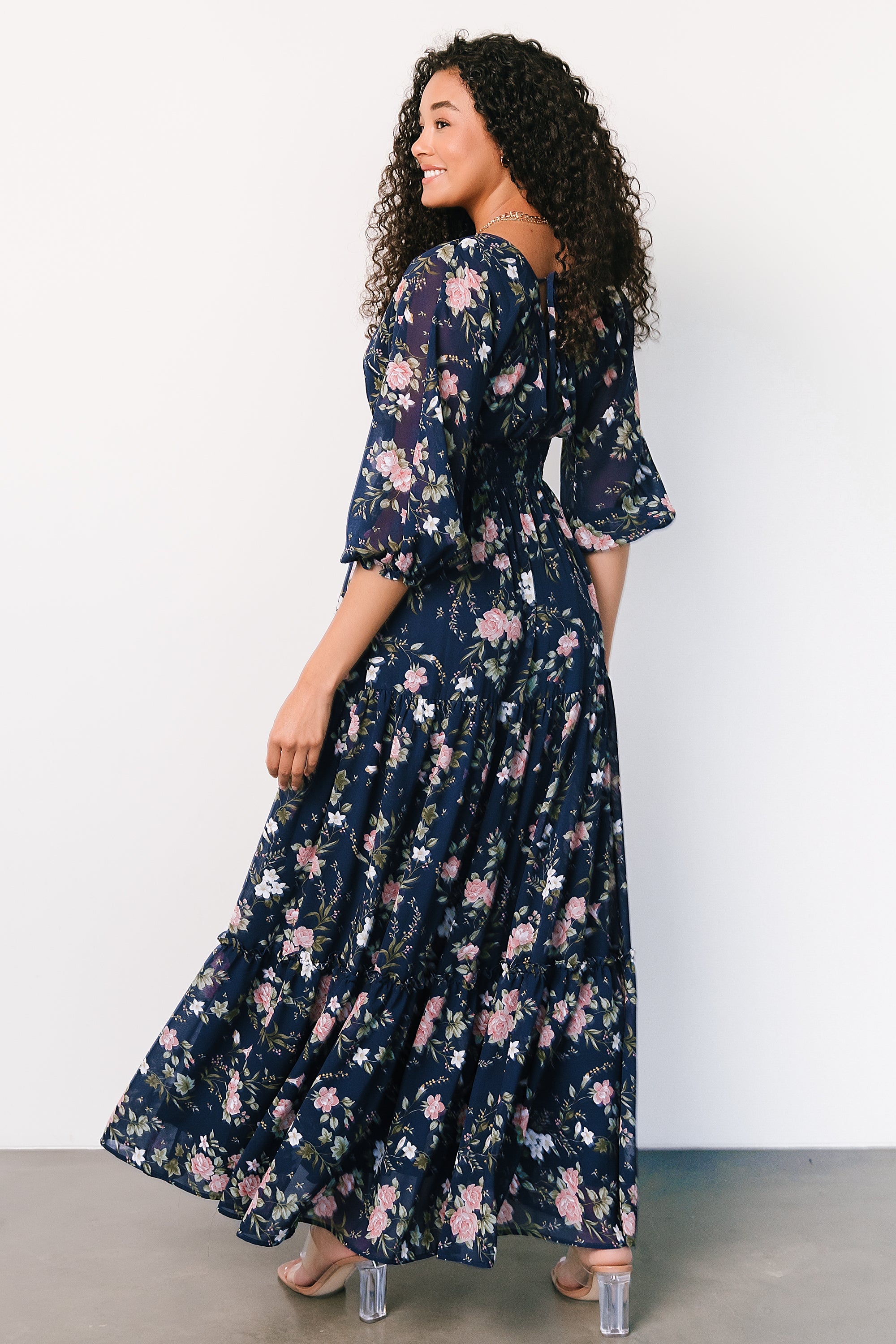 Sawyer Tiered Maxi Dress | Navy + Pink Free Shipping Best Seller