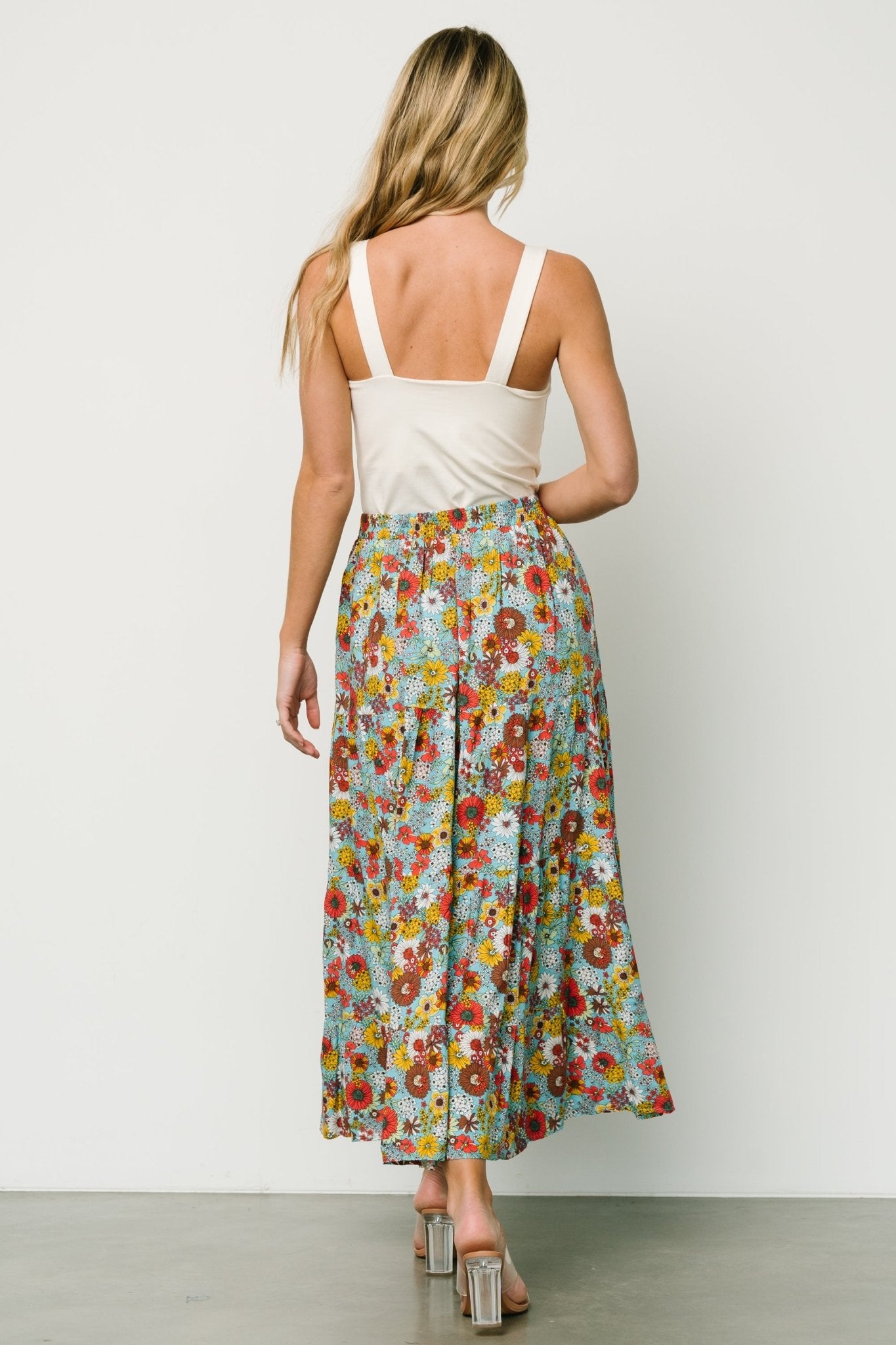 Reilly Maxi Skirt | Teal Flower Print Buy Cheap Reliable