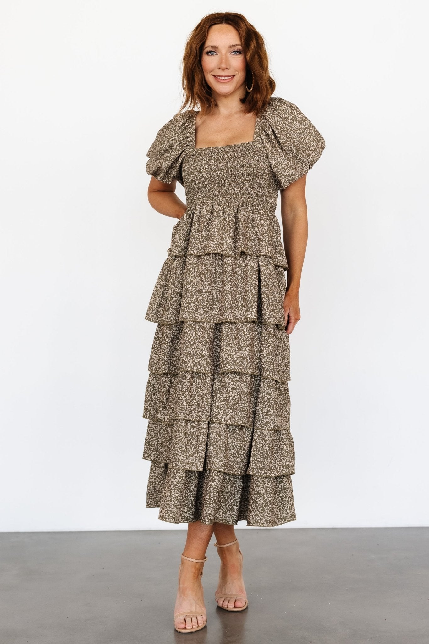 Bromley Tiered Dress | Olive Print Best For Sale