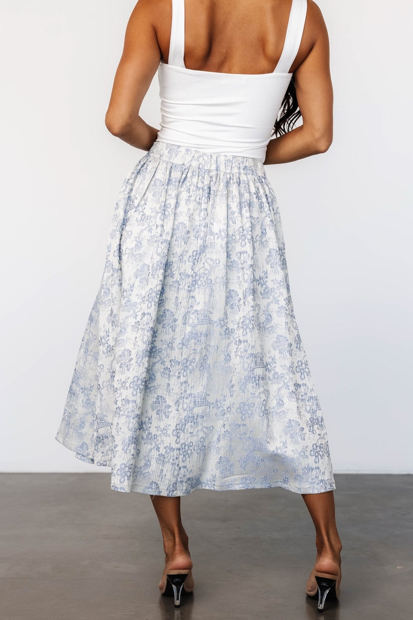 Jeanne Pleated Midi Skirt | Pearl + Light Blue For Cheap Pice