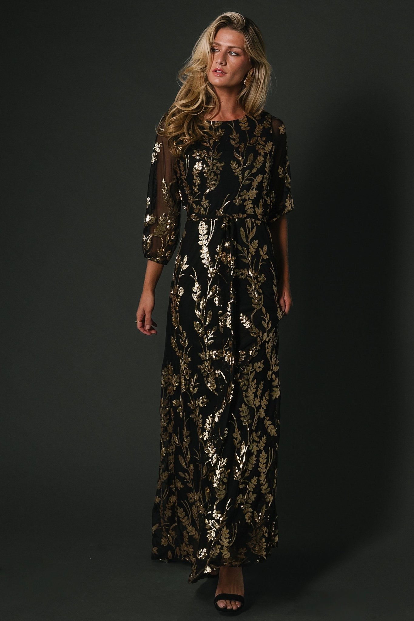 Destiny Sequin Maxi Dress | Black + Gold Best Wholesale Online