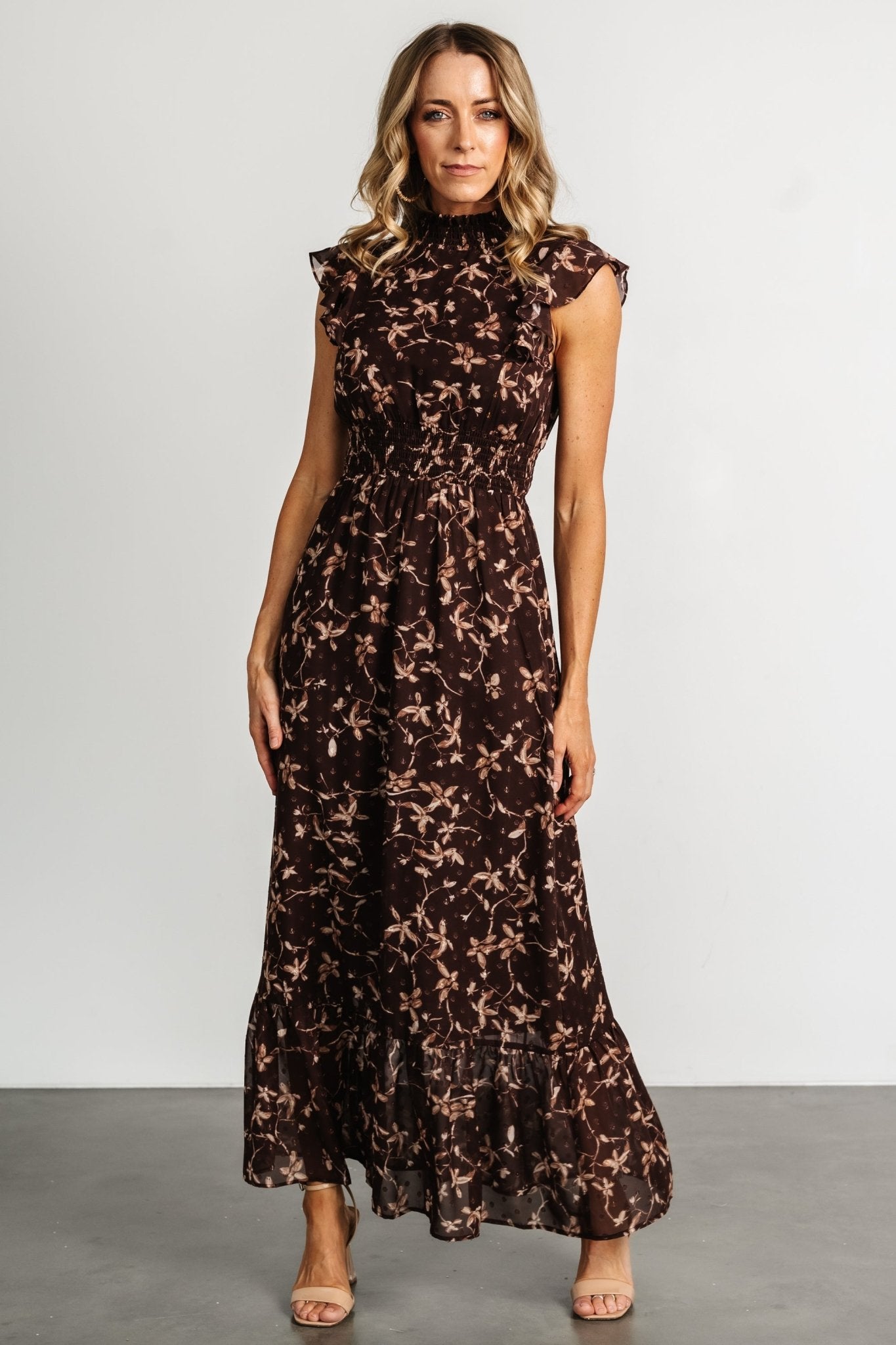 Kearny Ruffle Maxi Dress | Brown + Natural Discount Wholesale