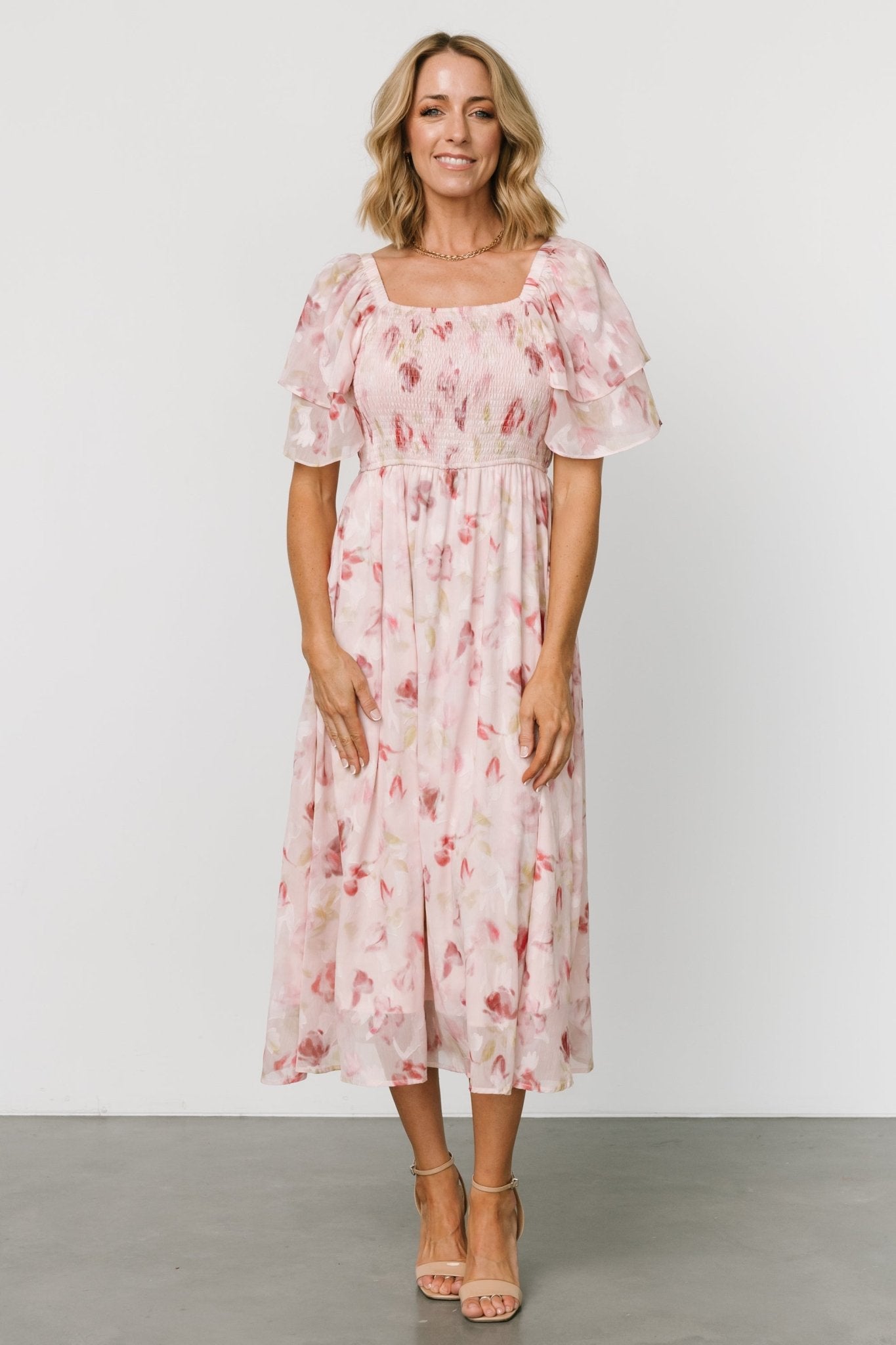 Flora Midi Dress | Blush Print Cheap 100% Authentic