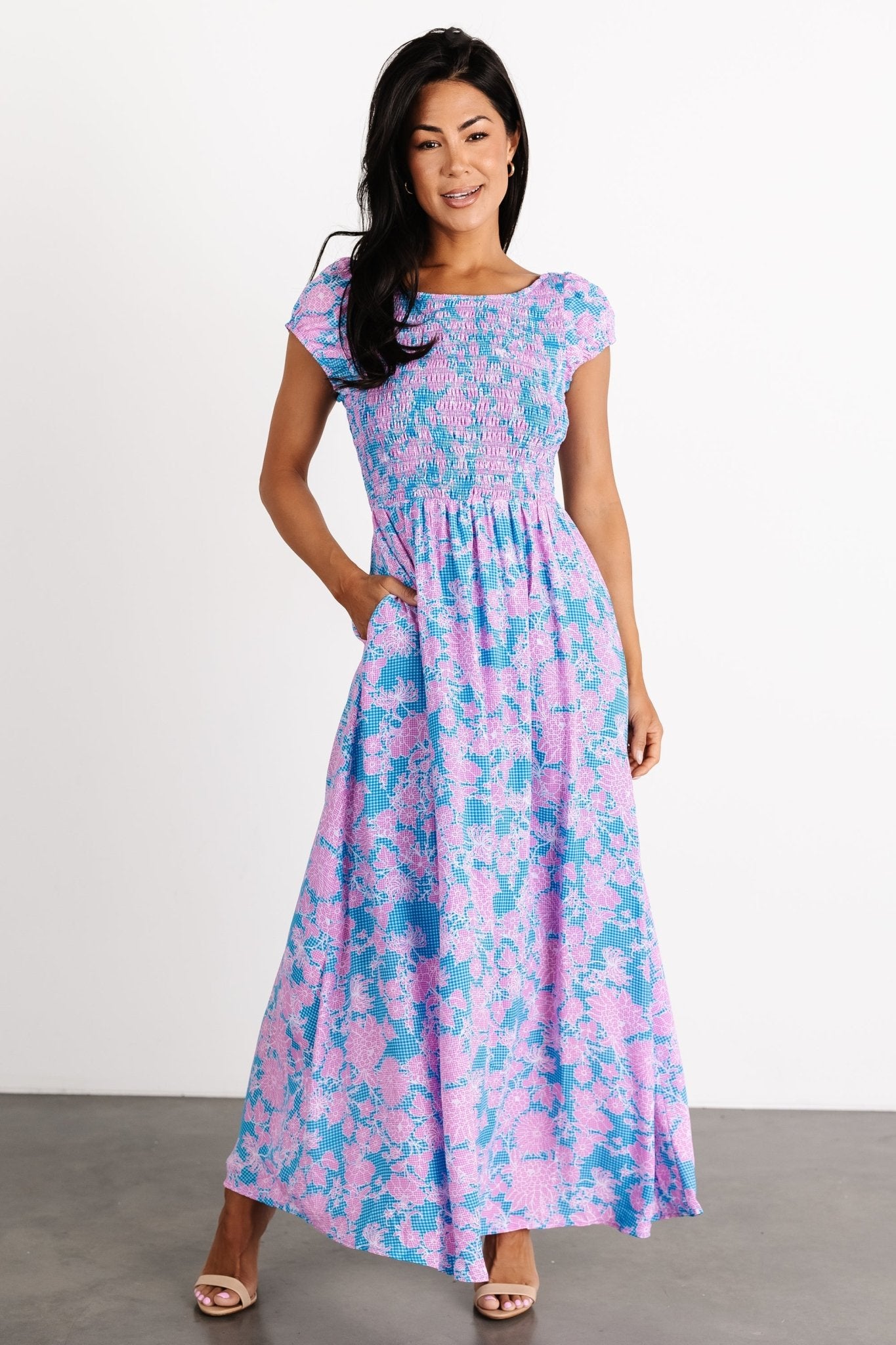 Tabitha Open Back Maxi Dress | Blue + Pink Choice Cheap Pice