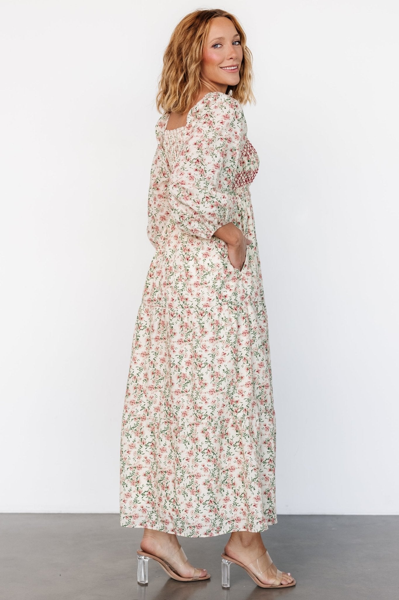 Louisa Smocked Maxi Dress | Cream Floral Online Online Clearance