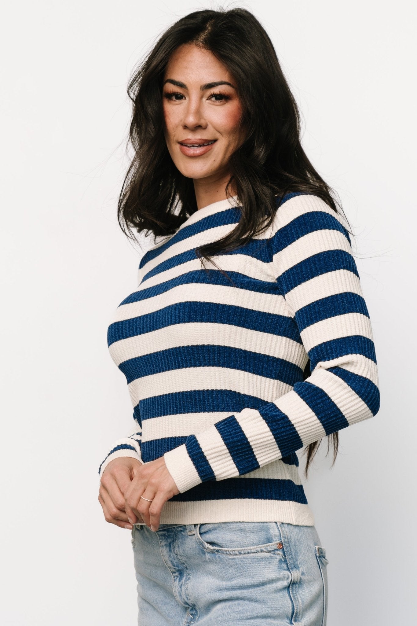 Milwaukee Striped Sweater | Blue + Ivory Real For Sale