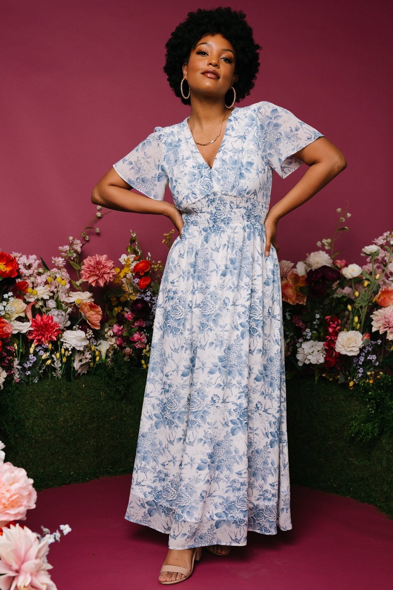 Birdie Maxi Dress | Off White + Blue Buy Cheap 2025 Newest