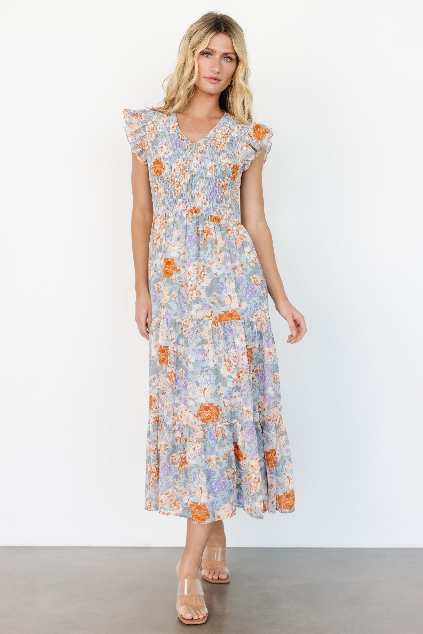 Arla Smocked Maxi Dress | Light Blue Floral Discount Best Pices