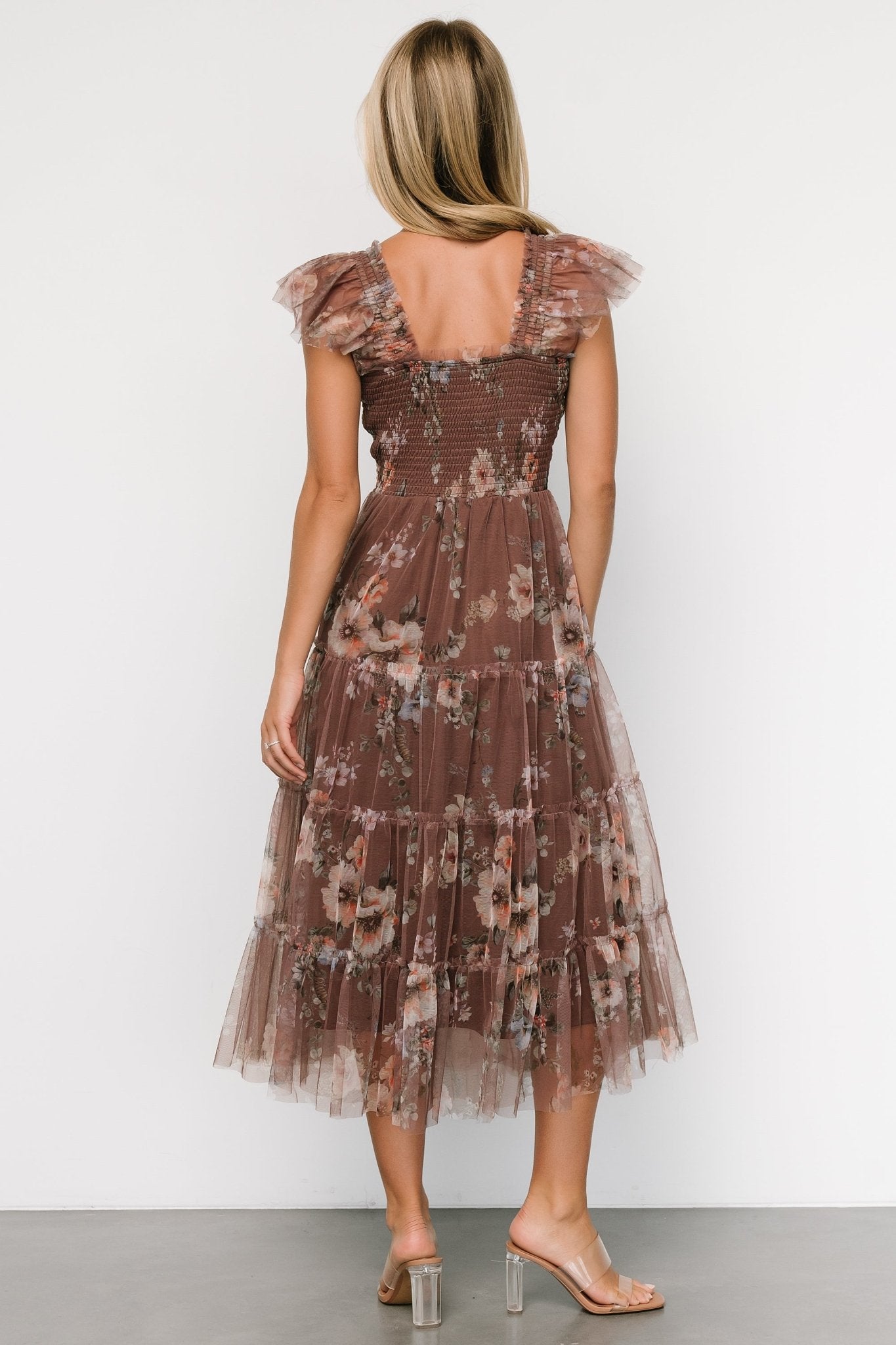 Clementine Tulle Midi Dress | Vintage Taupe Floral Websites Cheap Pice