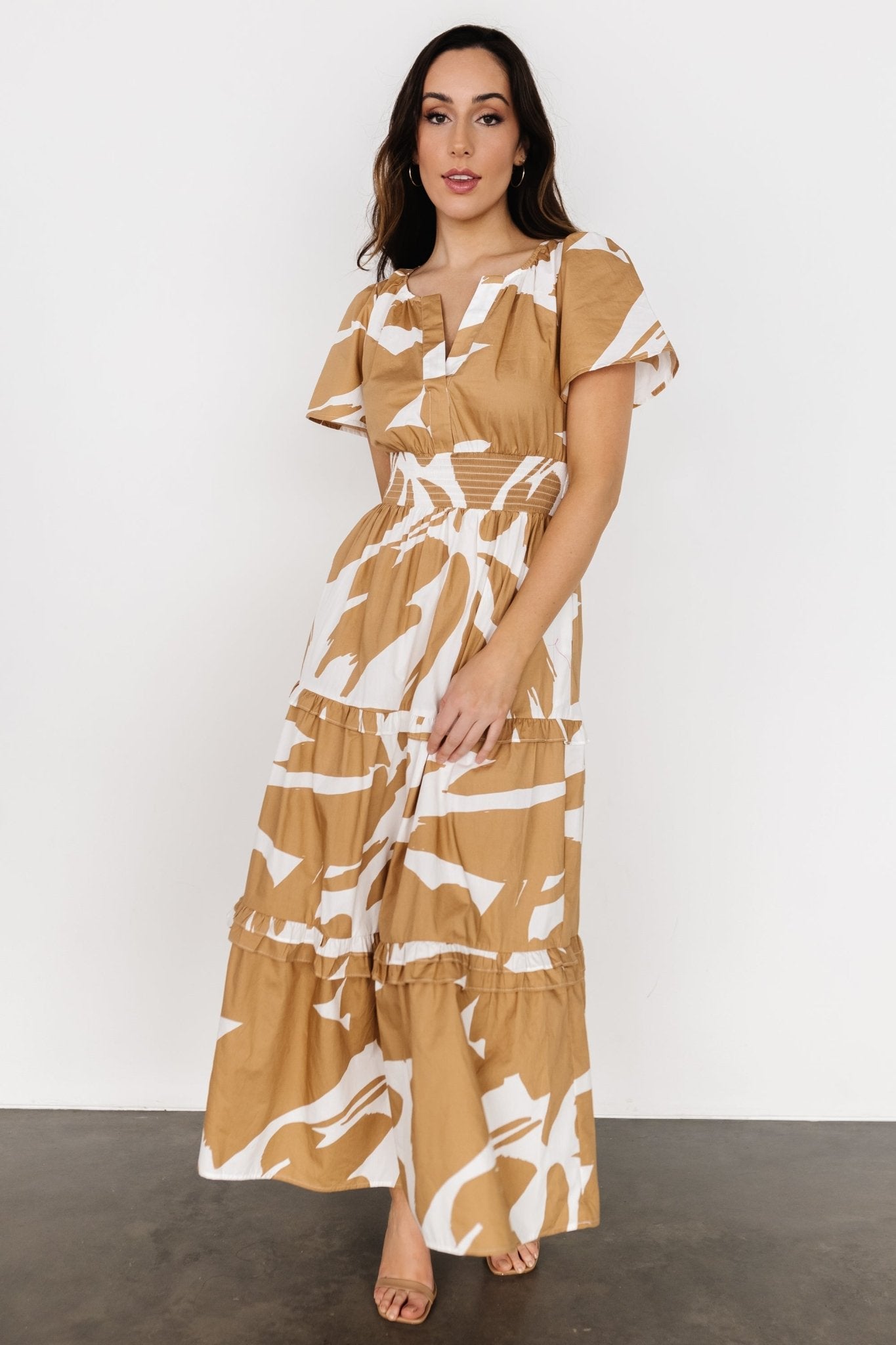 Palmer Tiered Maxi Dress | Camel + White Free Shipping Classic