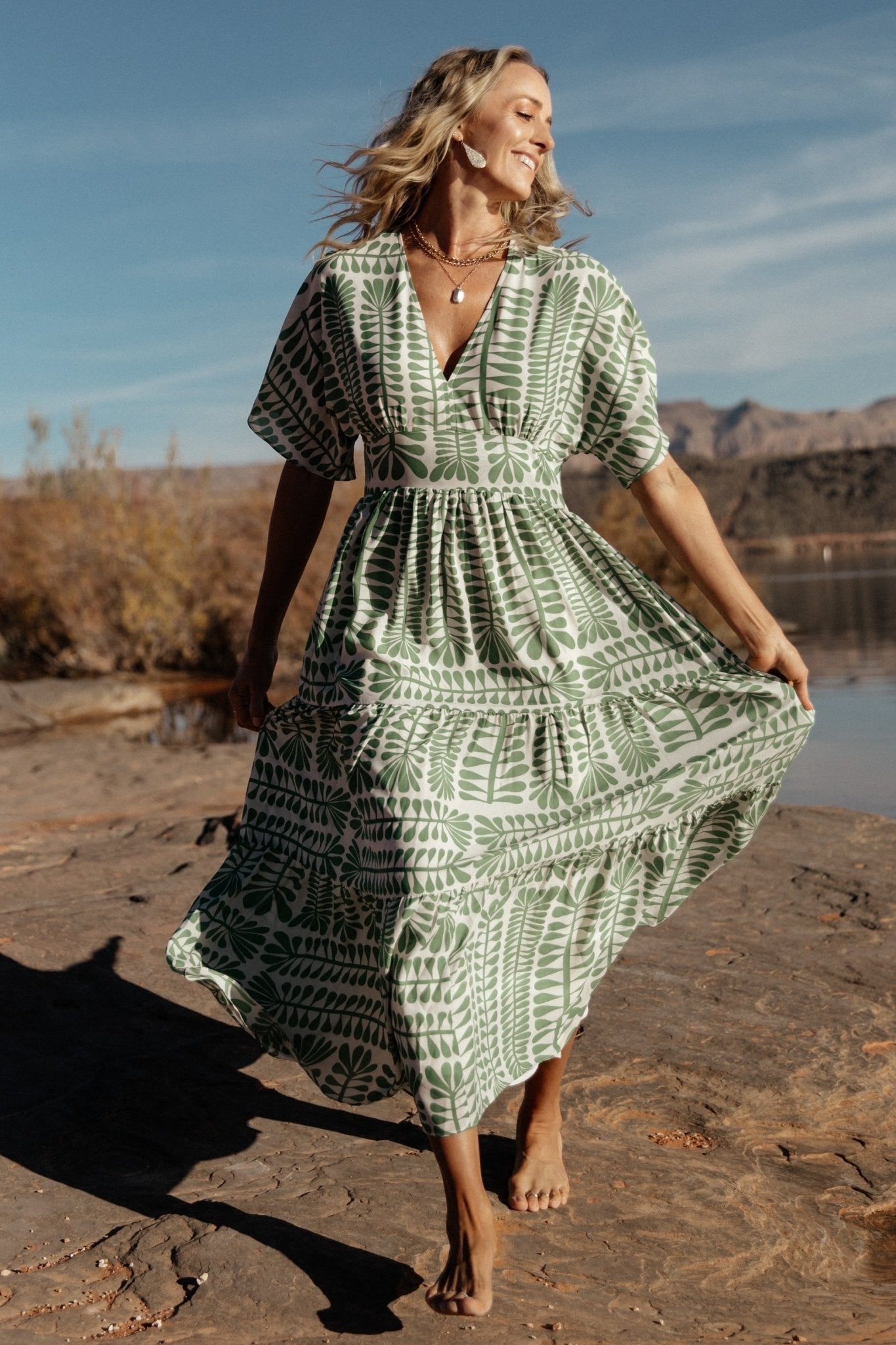 Austin Kimono Dress | Green Print Cheap Finishline