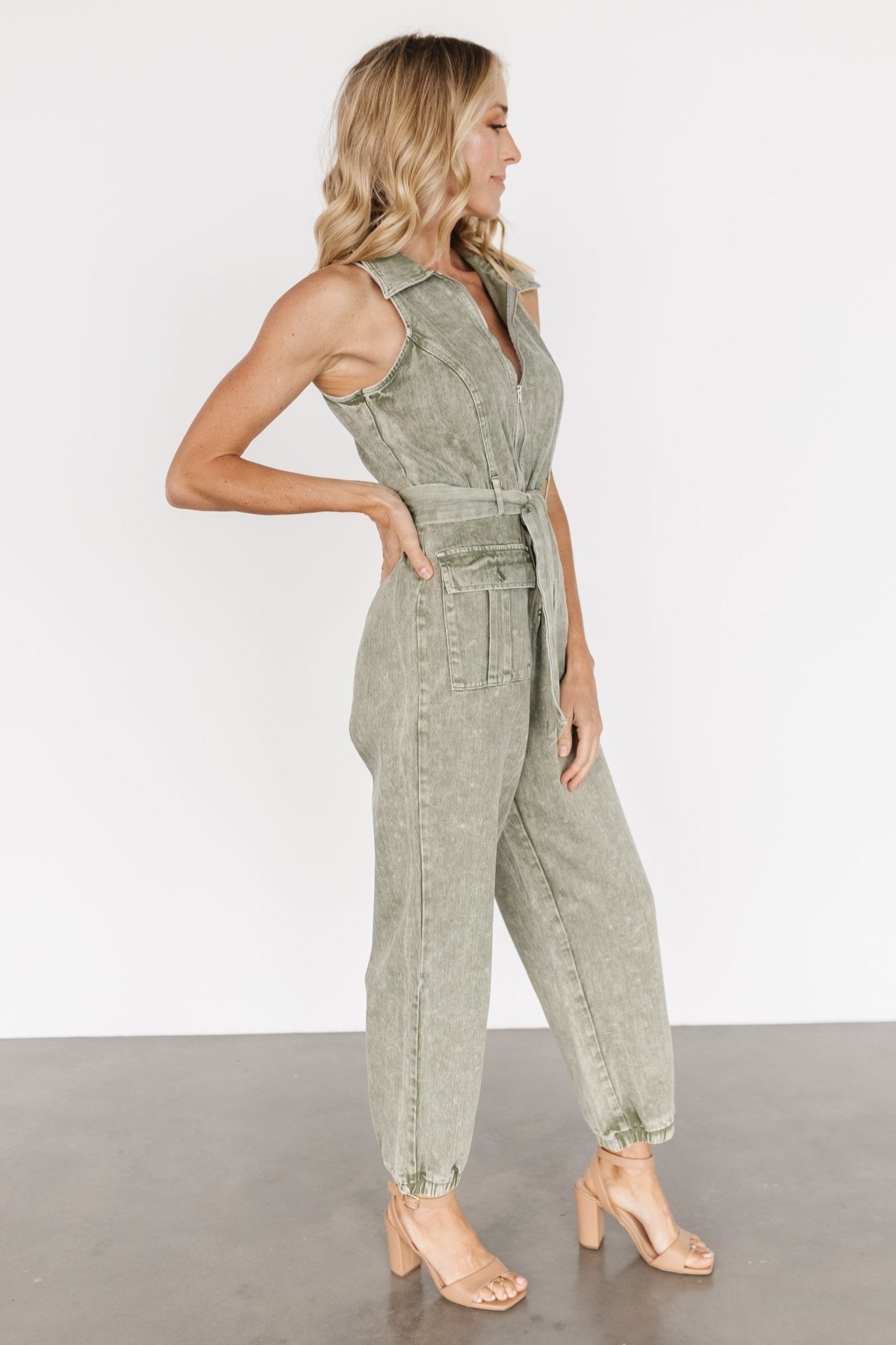 Zahara Sleeveless Jumpsuit | Washed Olive Cheap Sale Genuine