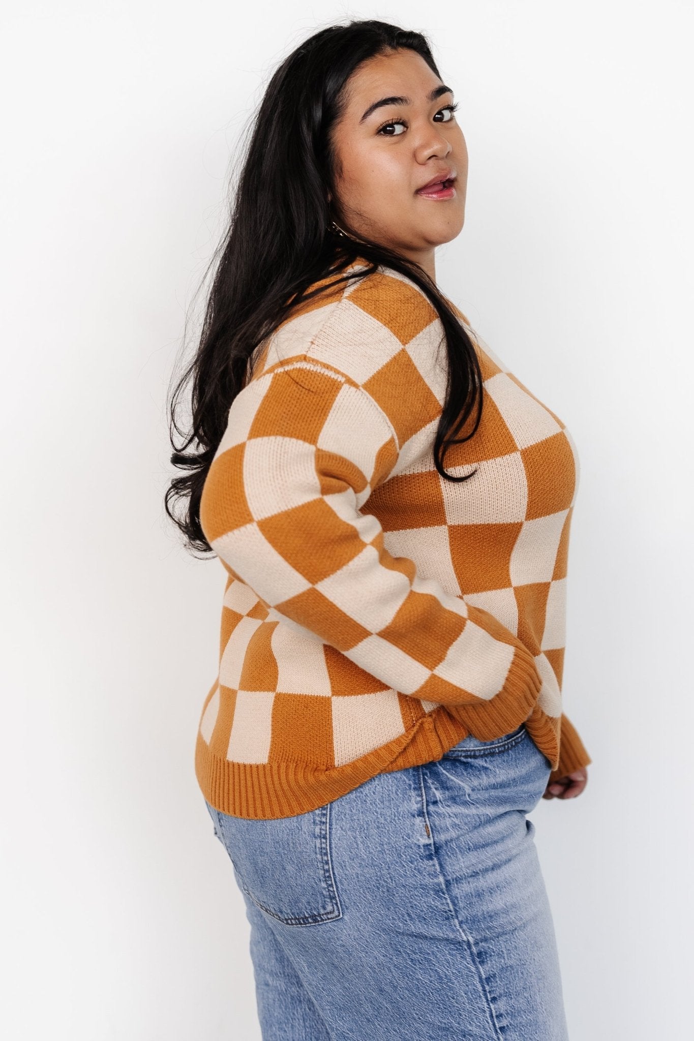 Quincy Checkered Sweater | Pumpkin Spice Get To Buy For Sale