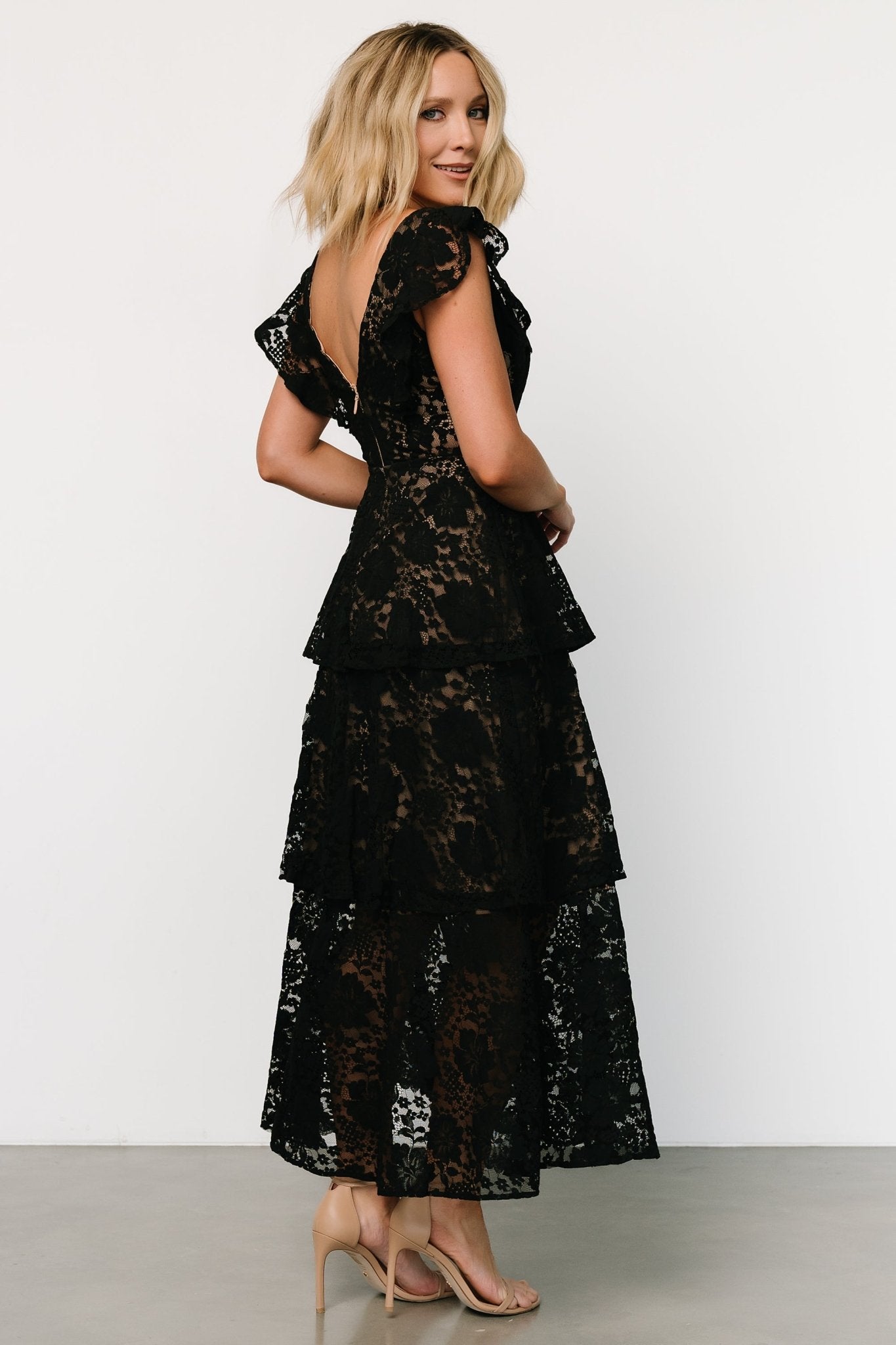 Margot Lace Tiered Maxi Dress | Black + Nude Sale Online Online