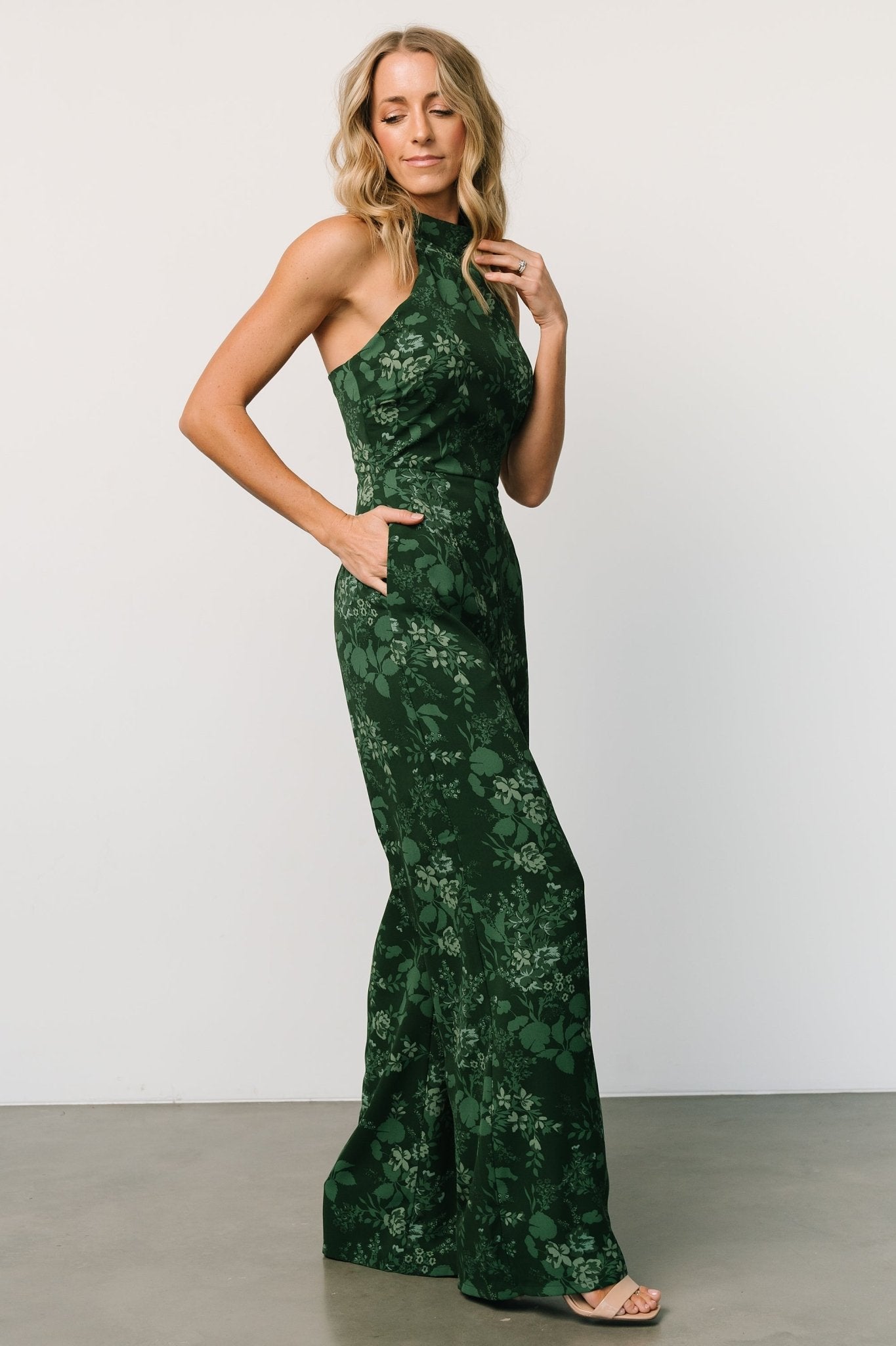 Freya Halter Jumpsuit | Emerald Floral Best Wholesale Cheap Pice