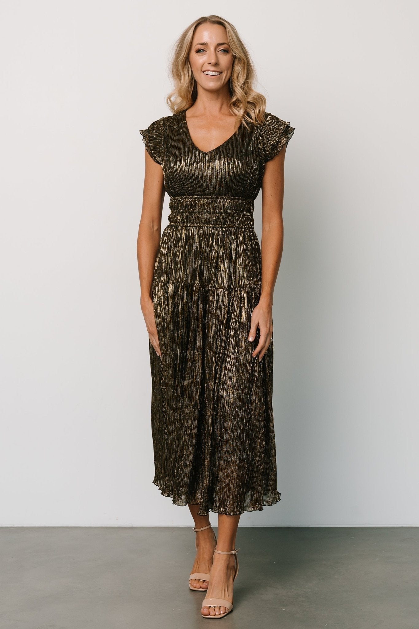 Miley Pleated Shimmer Dress | Gold Nicekicks