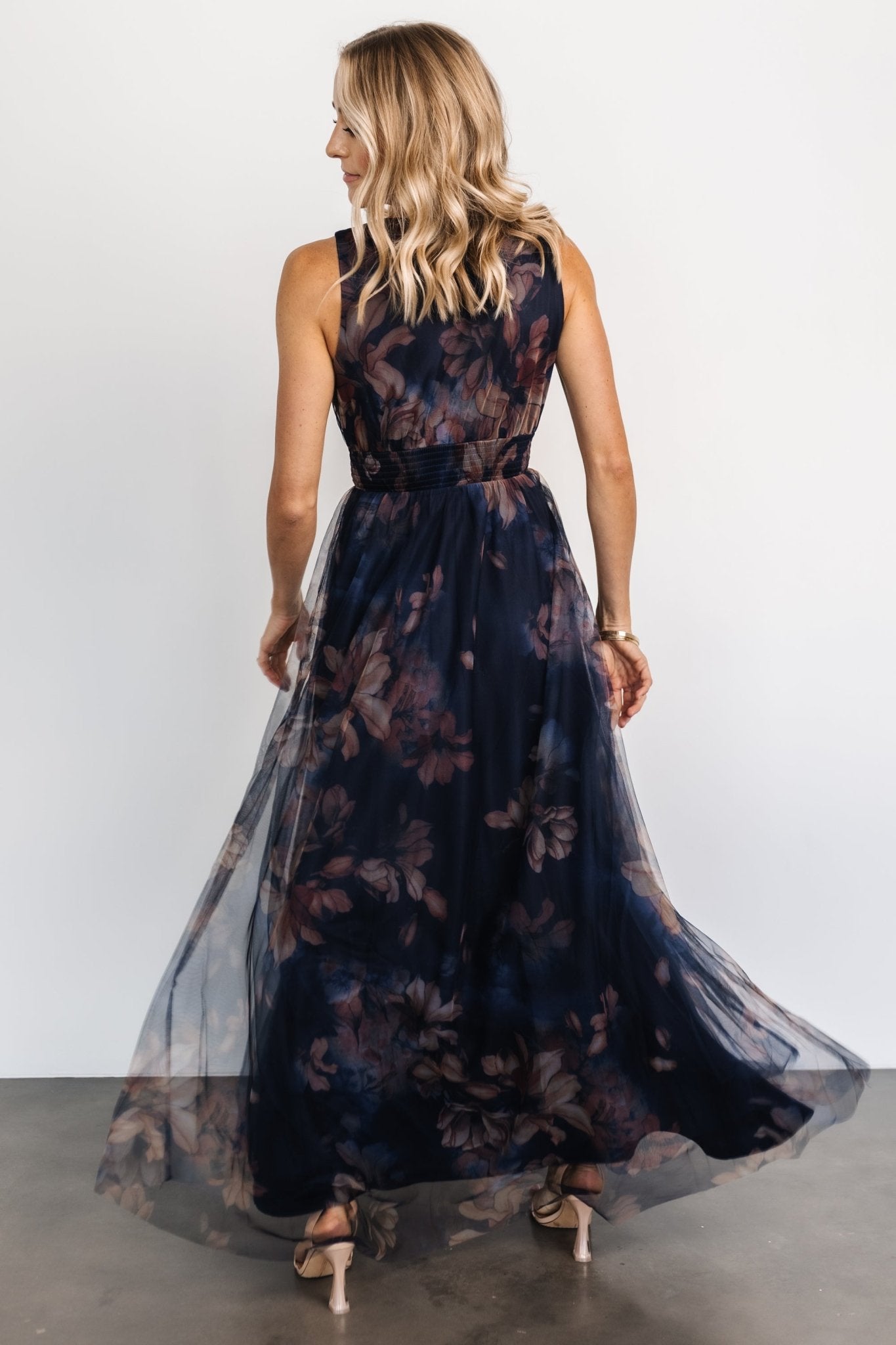 Kamila Tulle Maxi Dress | Dark Blue Floral Clearance Amazon