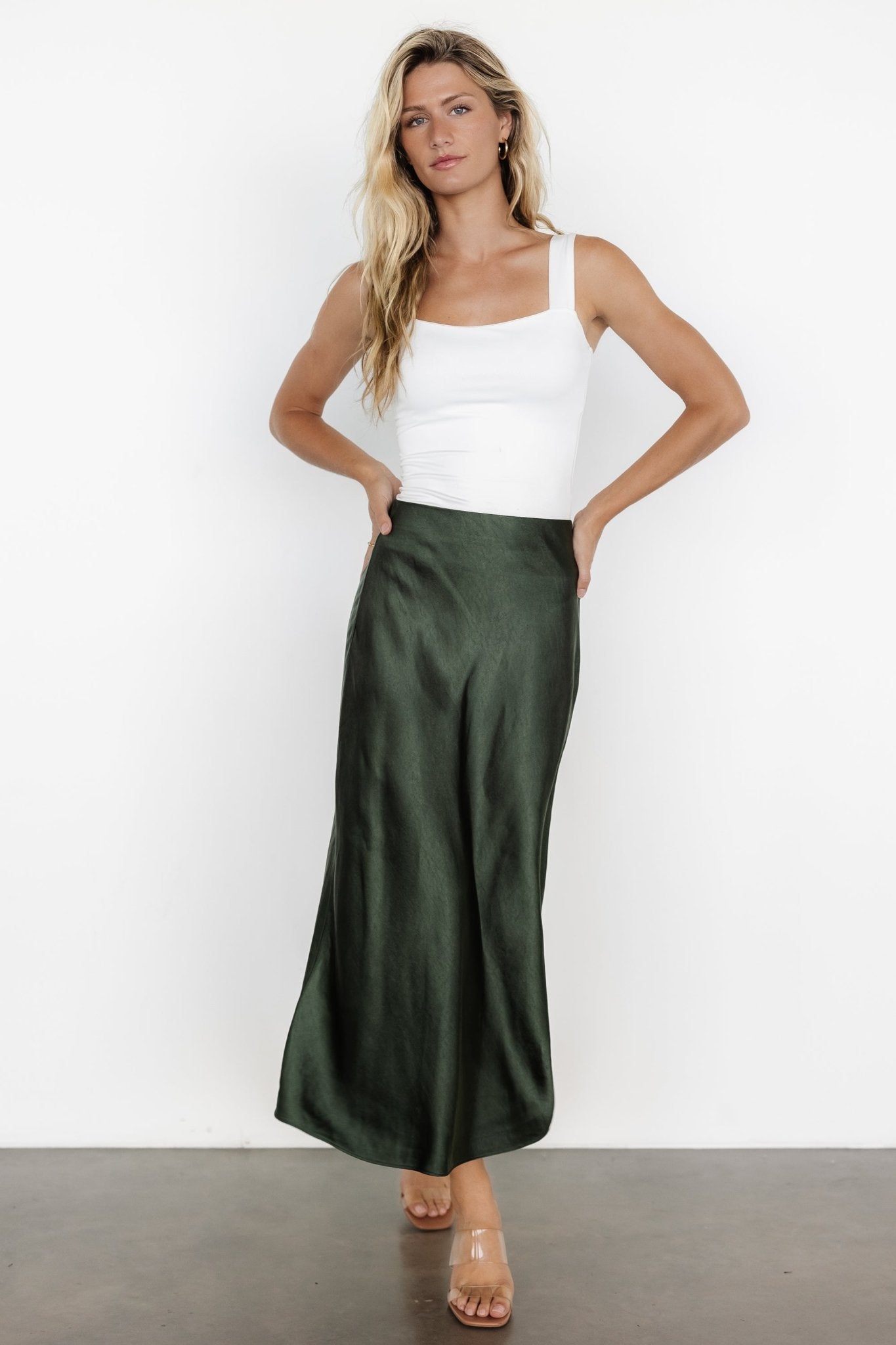 Celeste Satin Midi Skirt | Dark Green Buy Cheap Nicekicks