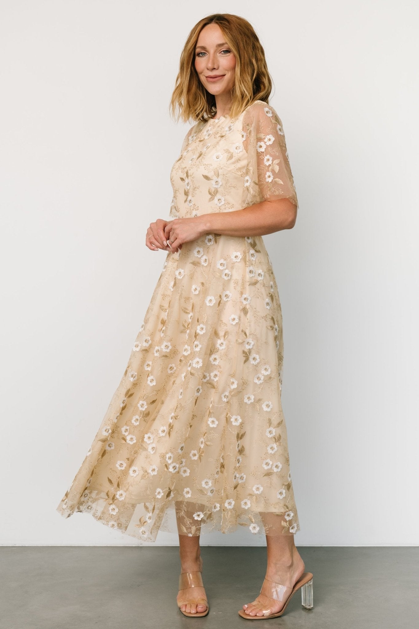 Arabella Embroidered Tulle Maxi Dress | Gold + White Clearance Best Store To Get