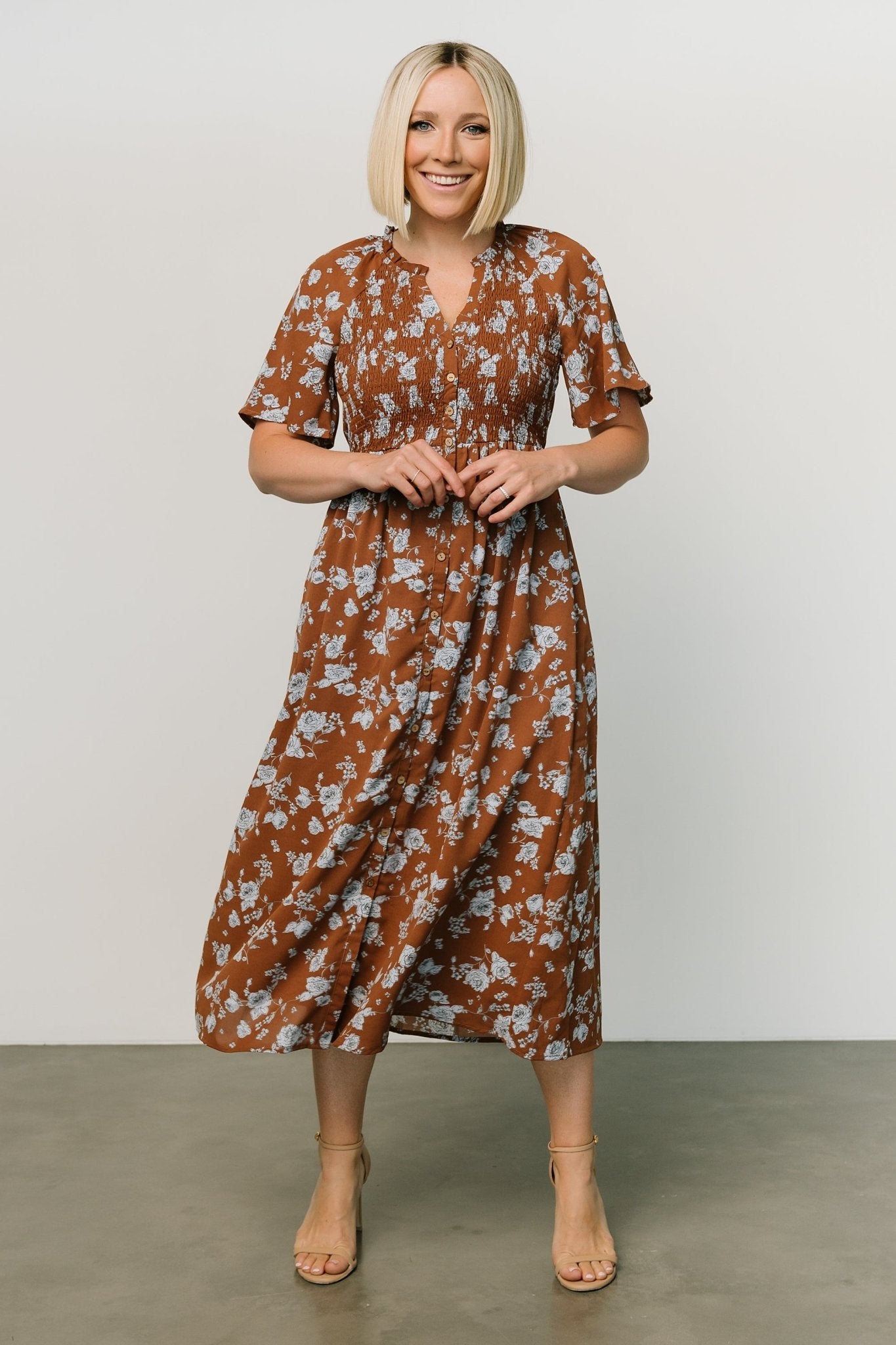 Botega Midi Dress | Brown + Blue Buy Cheap Largest Supplier