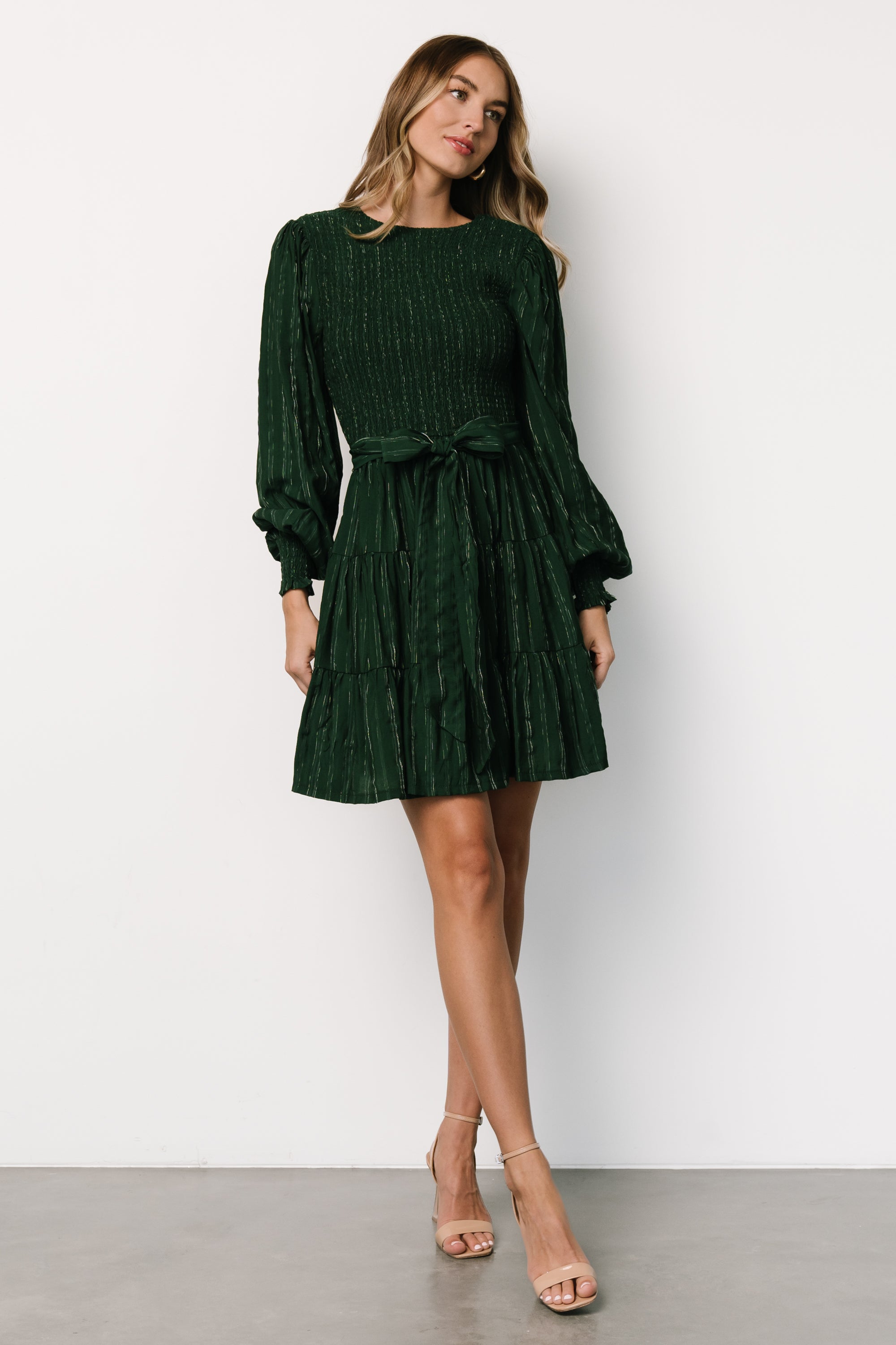 Ivey Smocked Short Dress | Dark Green + Silver Reliable Sale Online