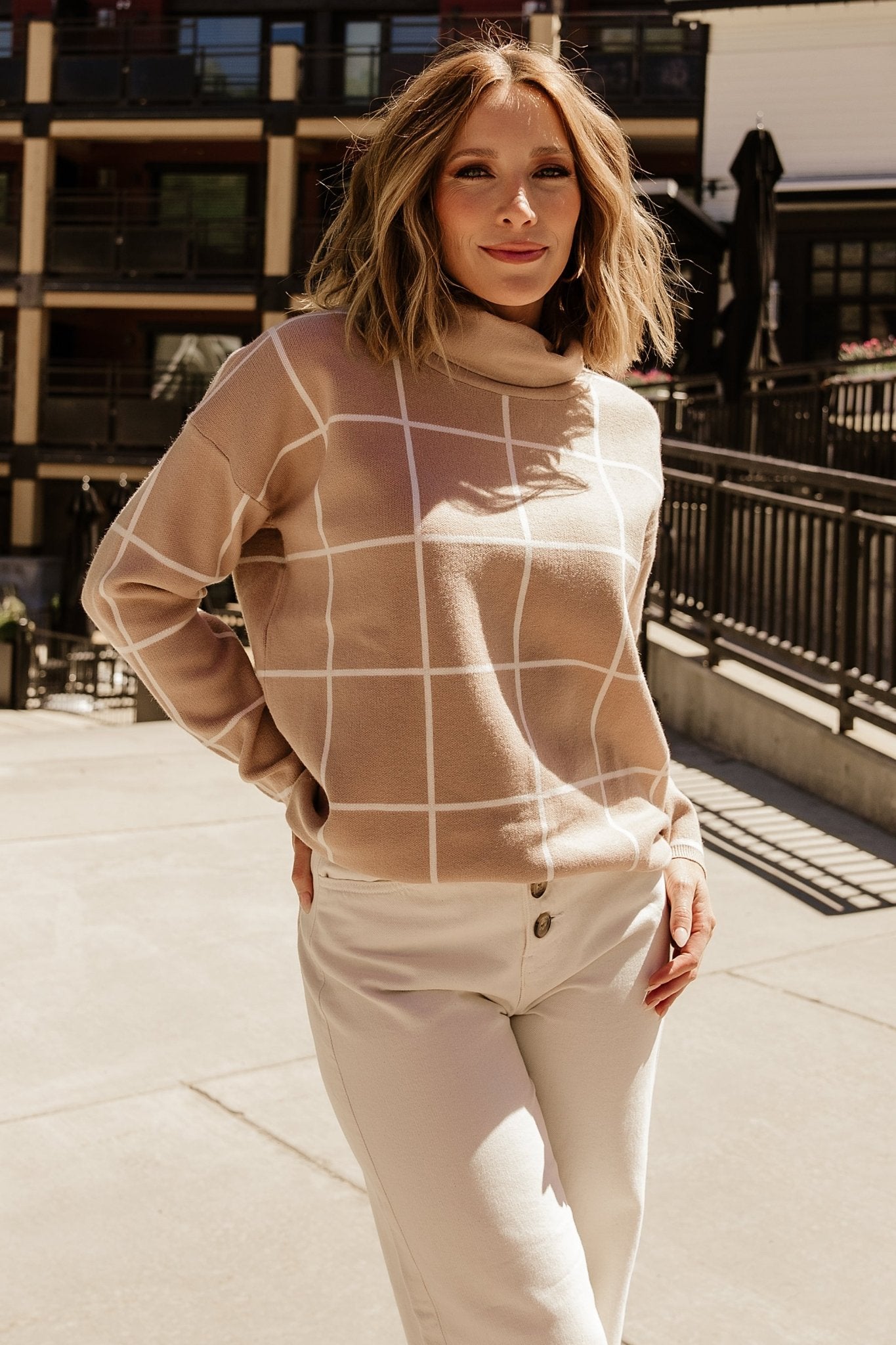 Tahoe Turtleneck Sweater | Taupe + Cream Cheap Best Sale