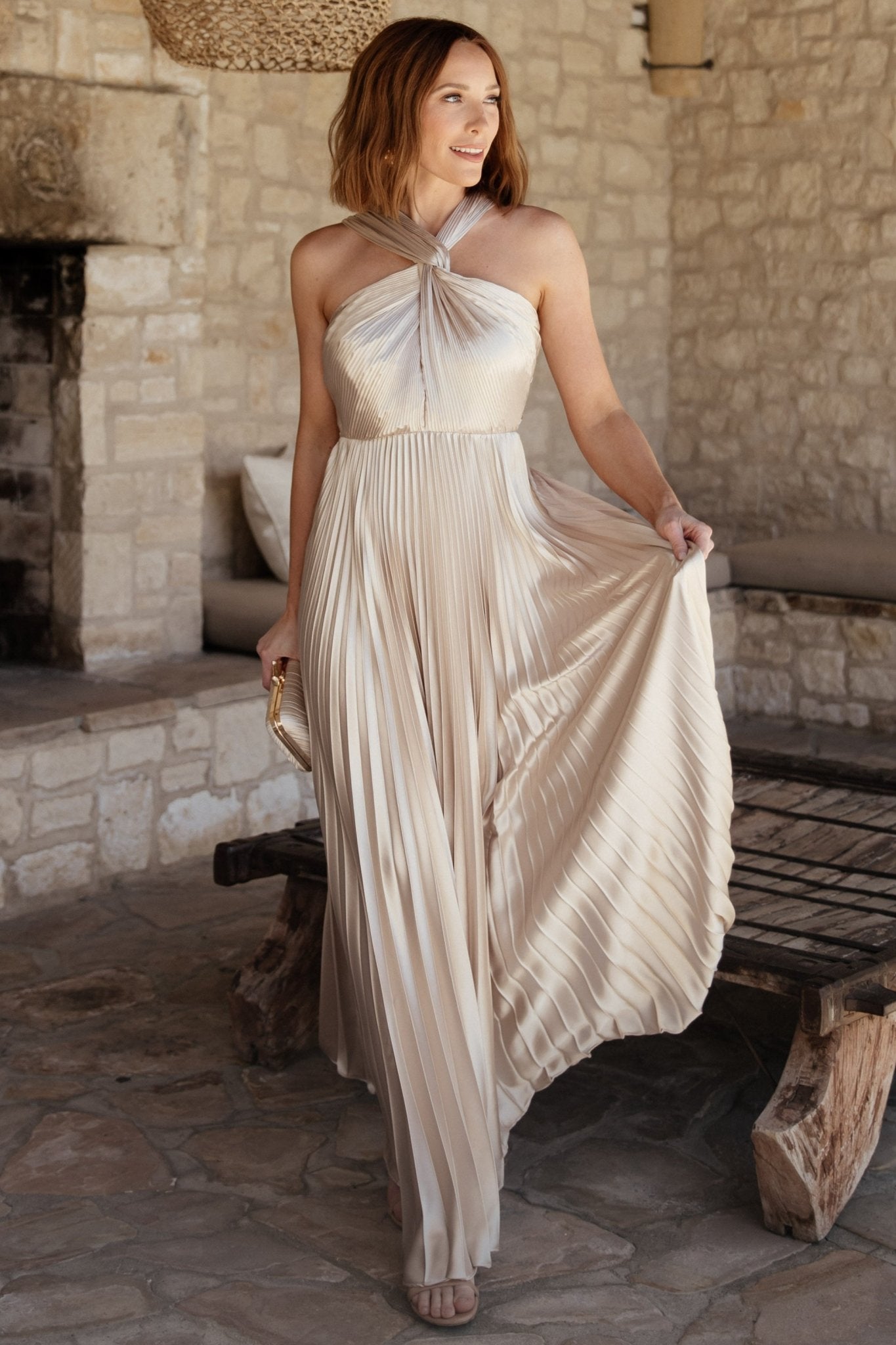 Sandra Pleated Maxi Dress | Champagne Sale Get To Buy