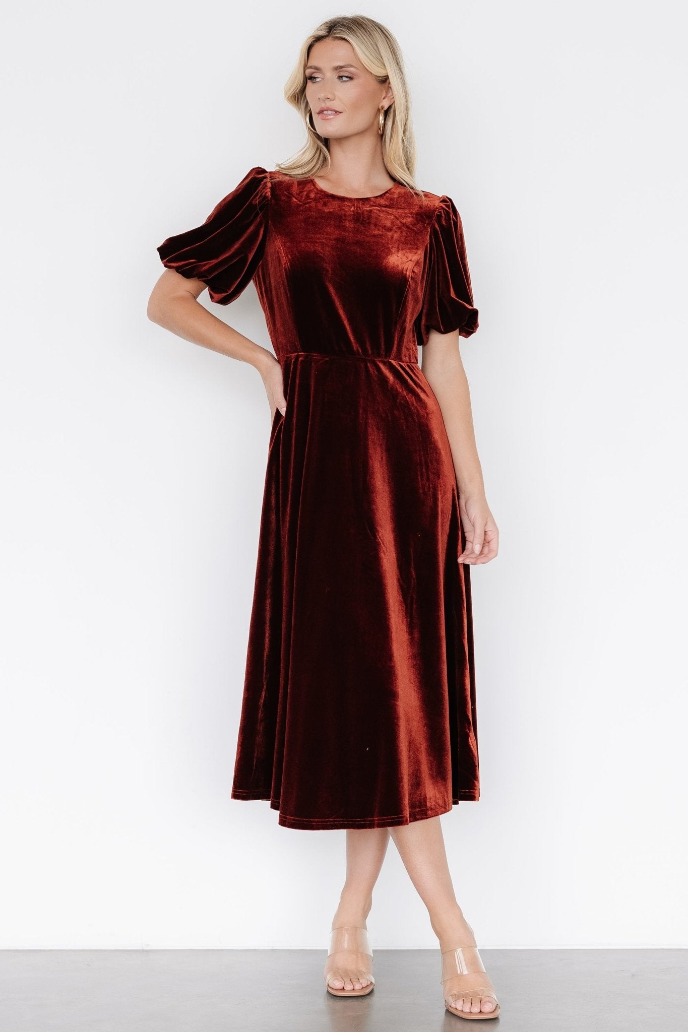 Nita Velvet Midi Dress | Deep Cinnamon Official Site