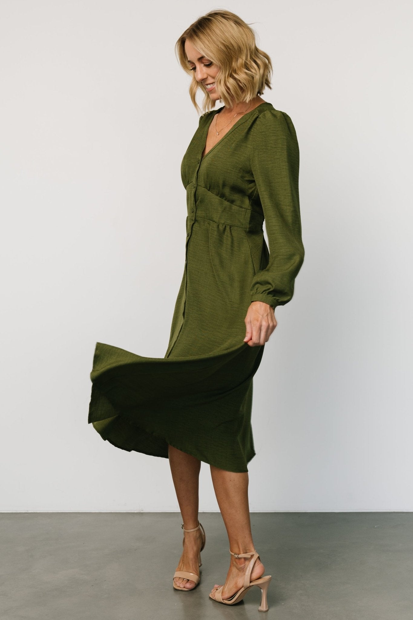 Faith Button Midi Dress | Olive Discount Wide Range Of