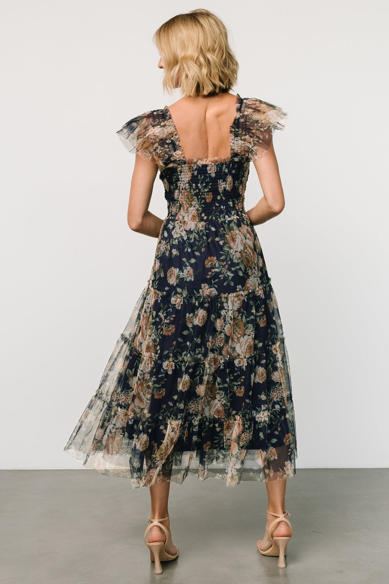 Clementine Tulle Midi Dress | Blue + Golden Floral Discount 2025 Unisex