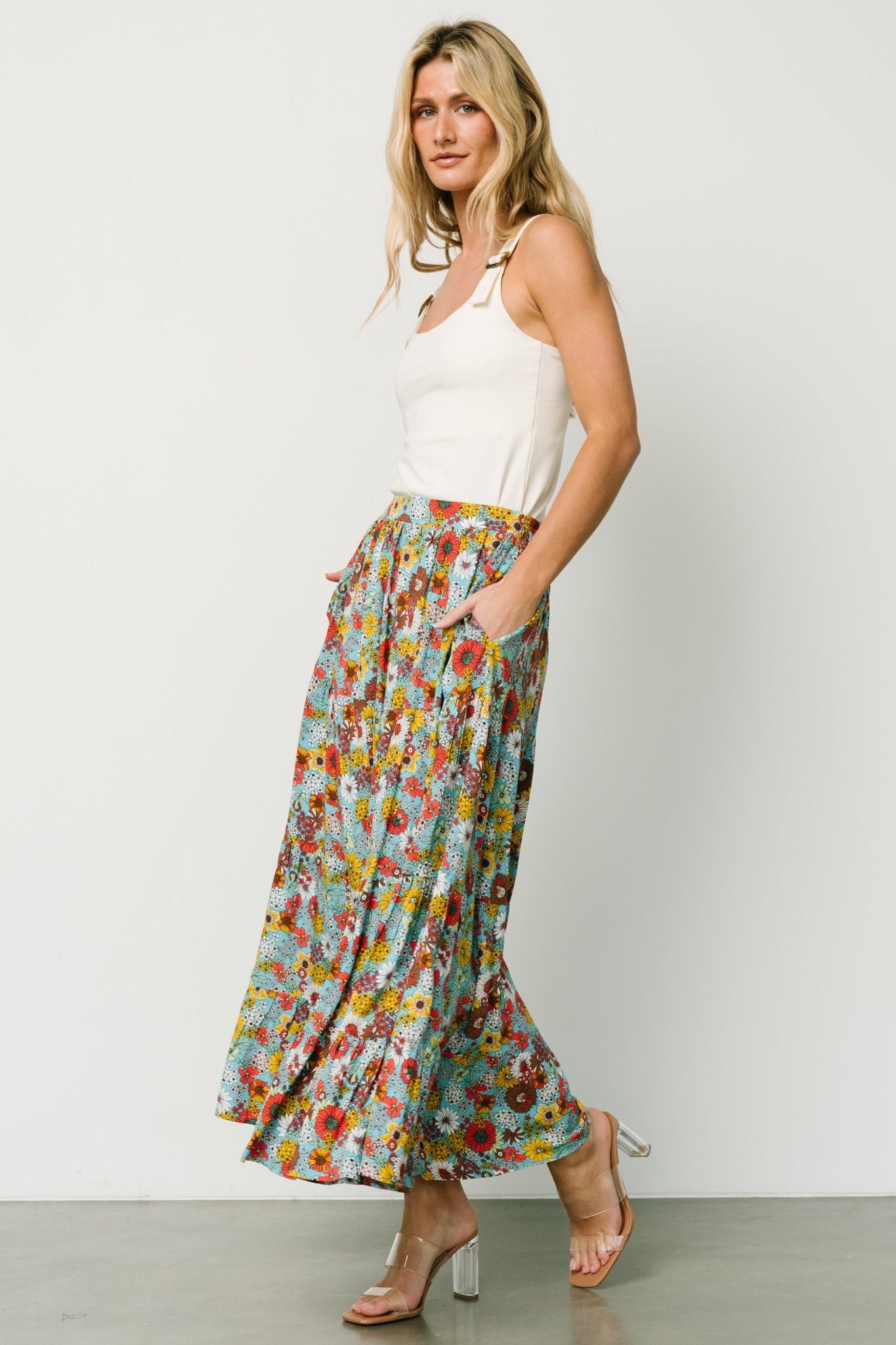 Reilly Maxi Skirt | Teal Flower Print Buy Cheap Reliable