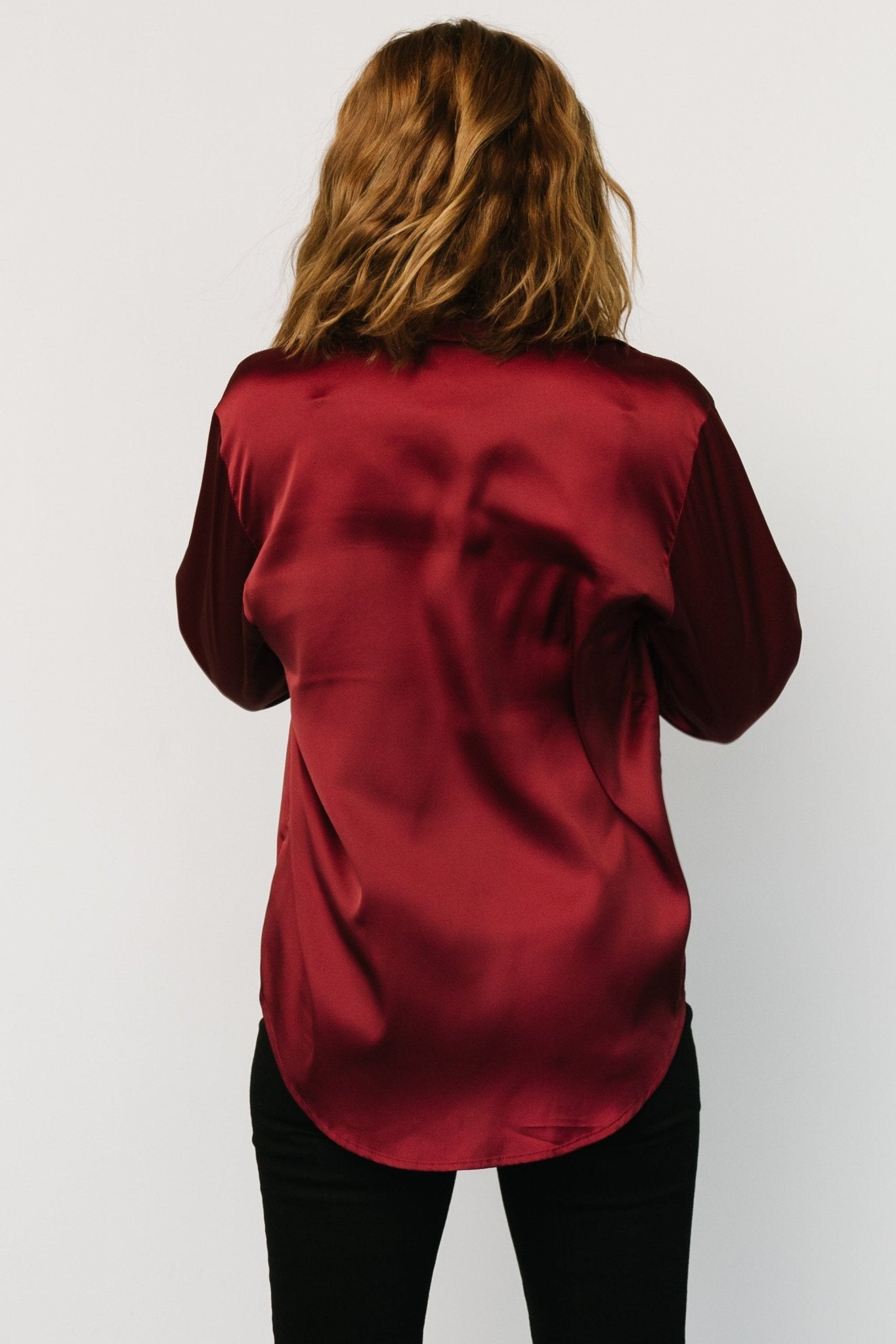 Kacey Satin Button Up Top | Burgundy Clearance Official Site