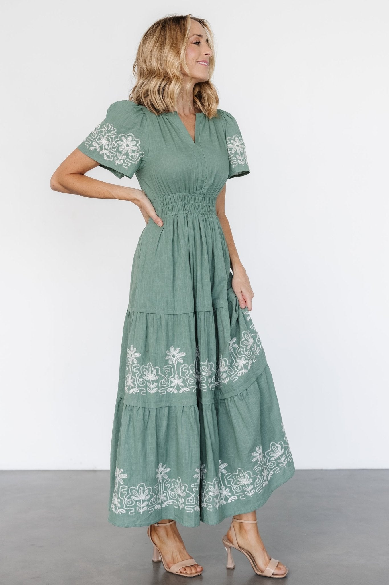 Kennedy Embroidered Maxi Dress | Dark Sage Best Seller Cheap Pice