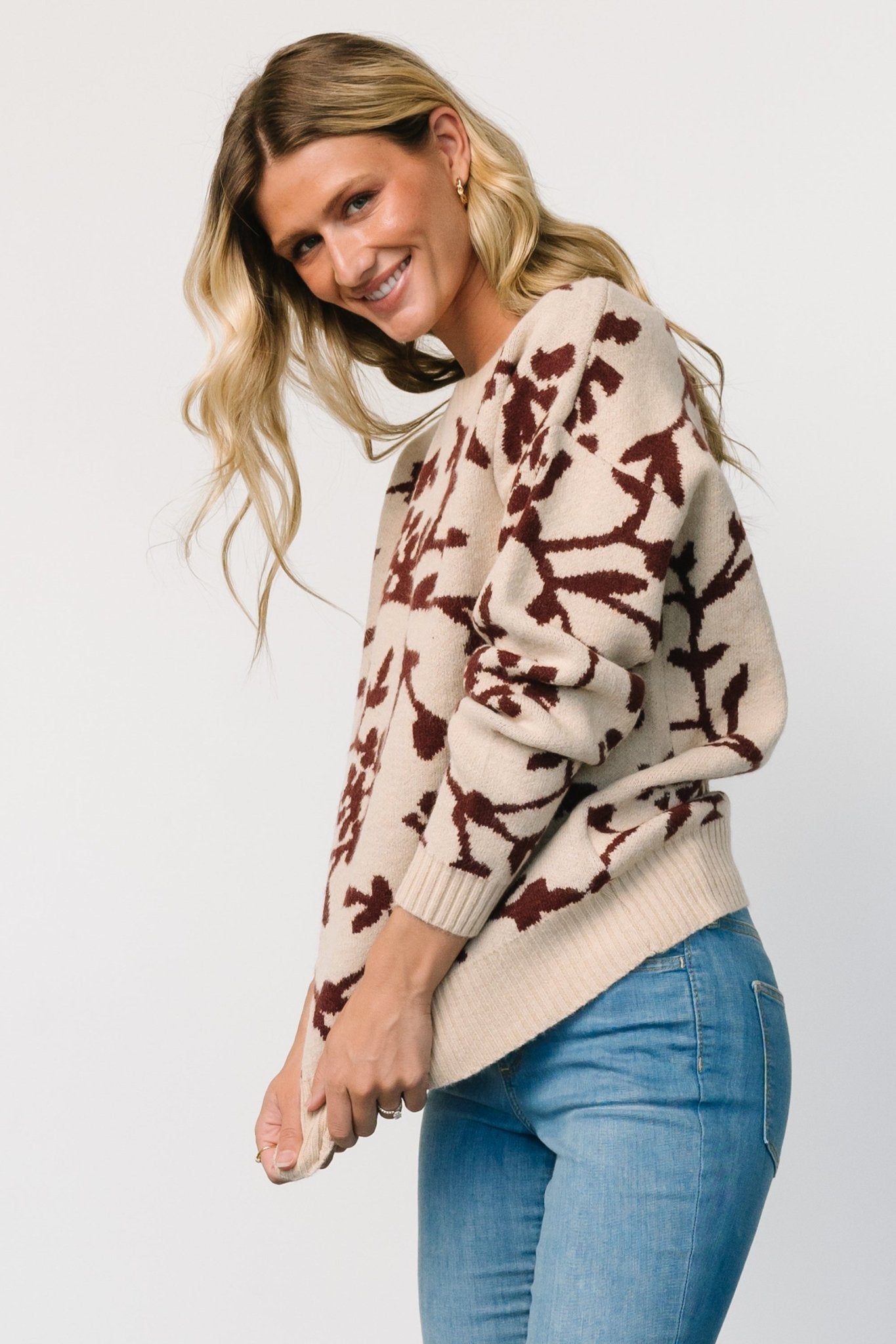 Hallstatt Sweater | Beige + Merlot Print Cheap Visa Payment