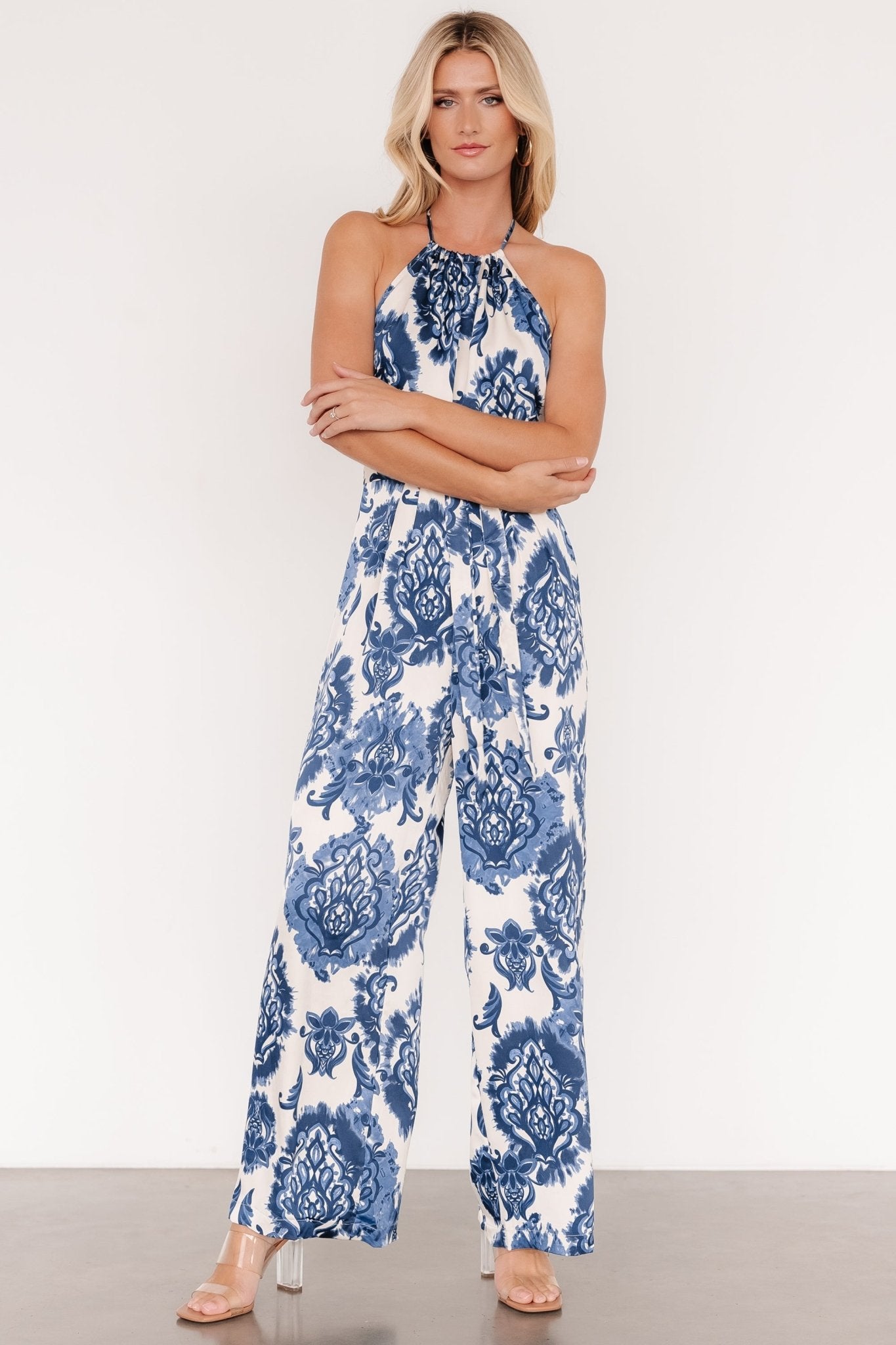 Korra Satin Jumpsuit | Blue Print Free Shipping Comfortable