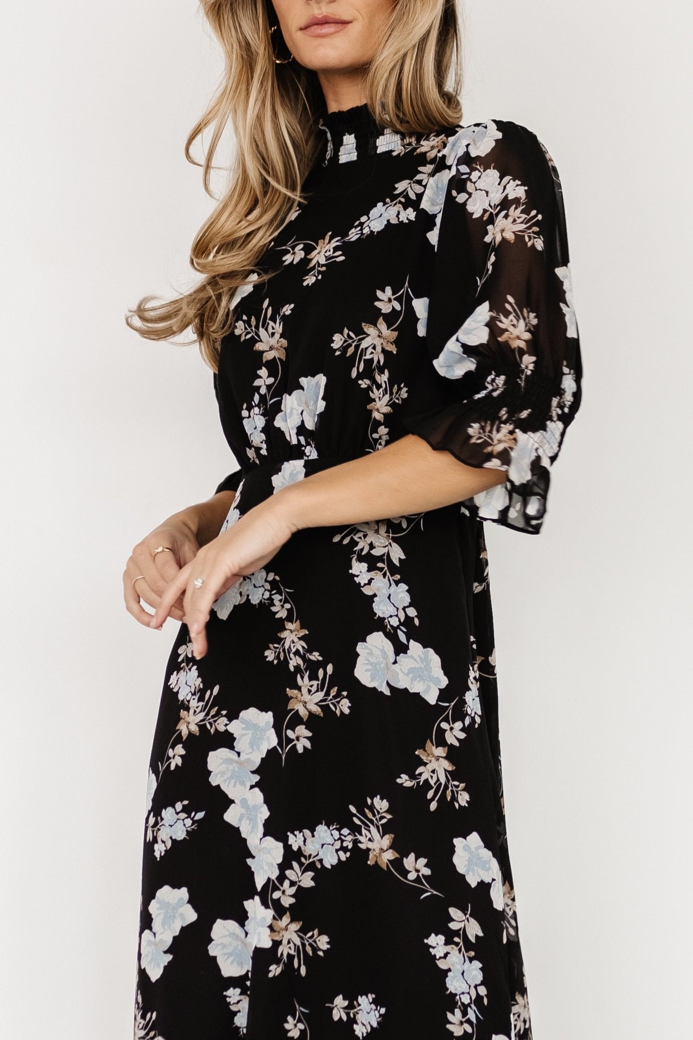 Marie Mock Neck Maxi Dress | Black Floral Cheap Professional