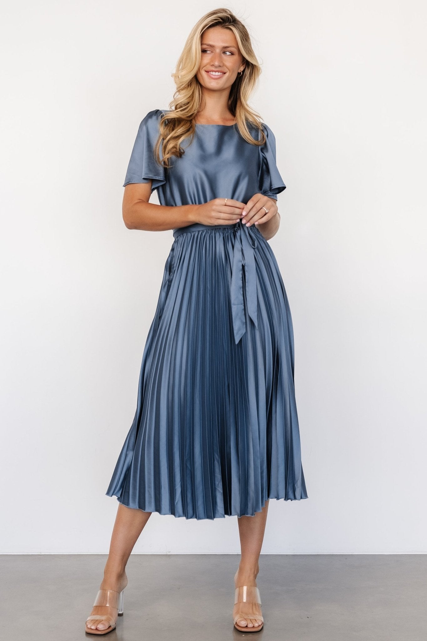 Adelaide Pleated Satin Dress | Blue Free Shipping Genuine