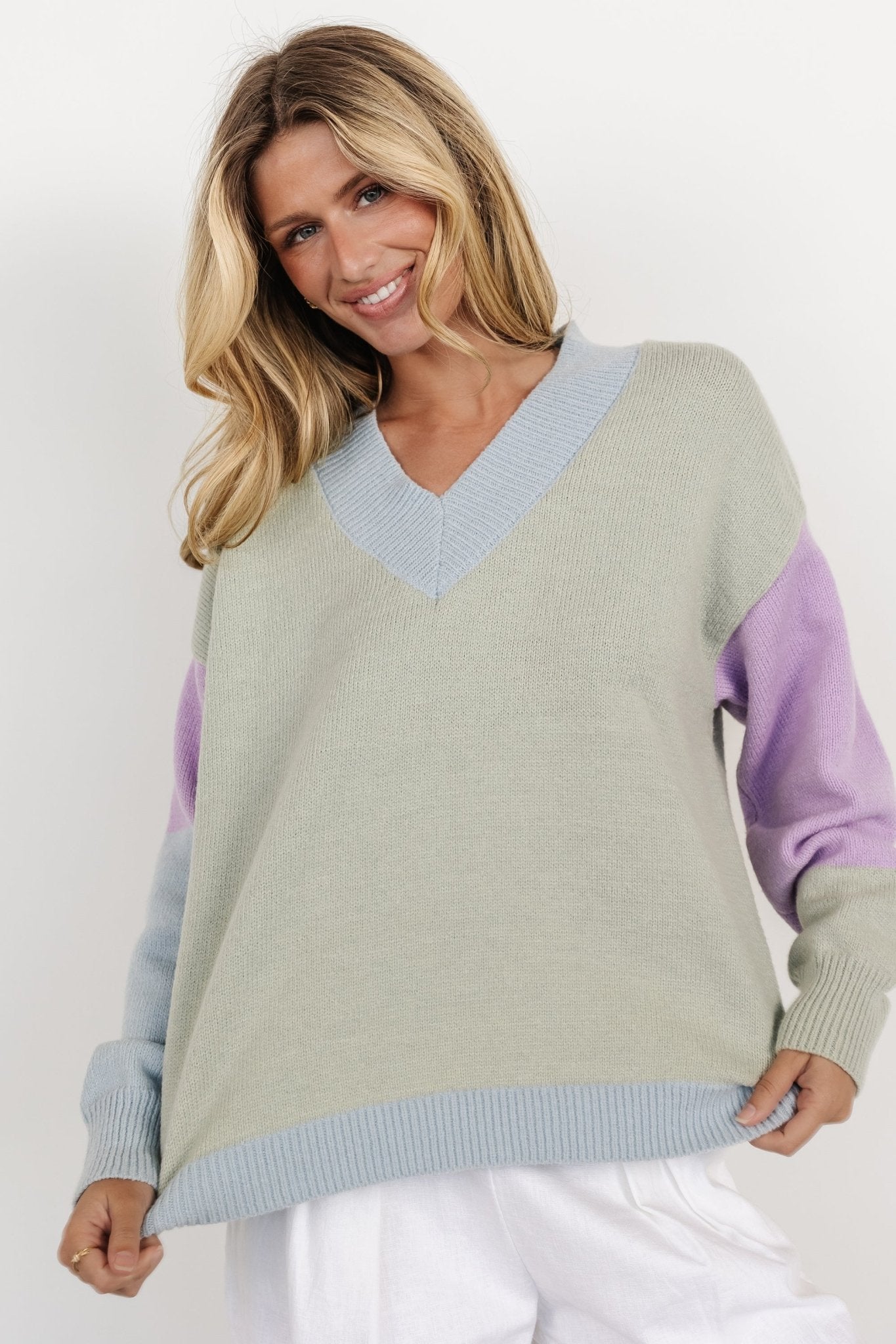 Varsity Color Block Sweater | Sage Fashionable