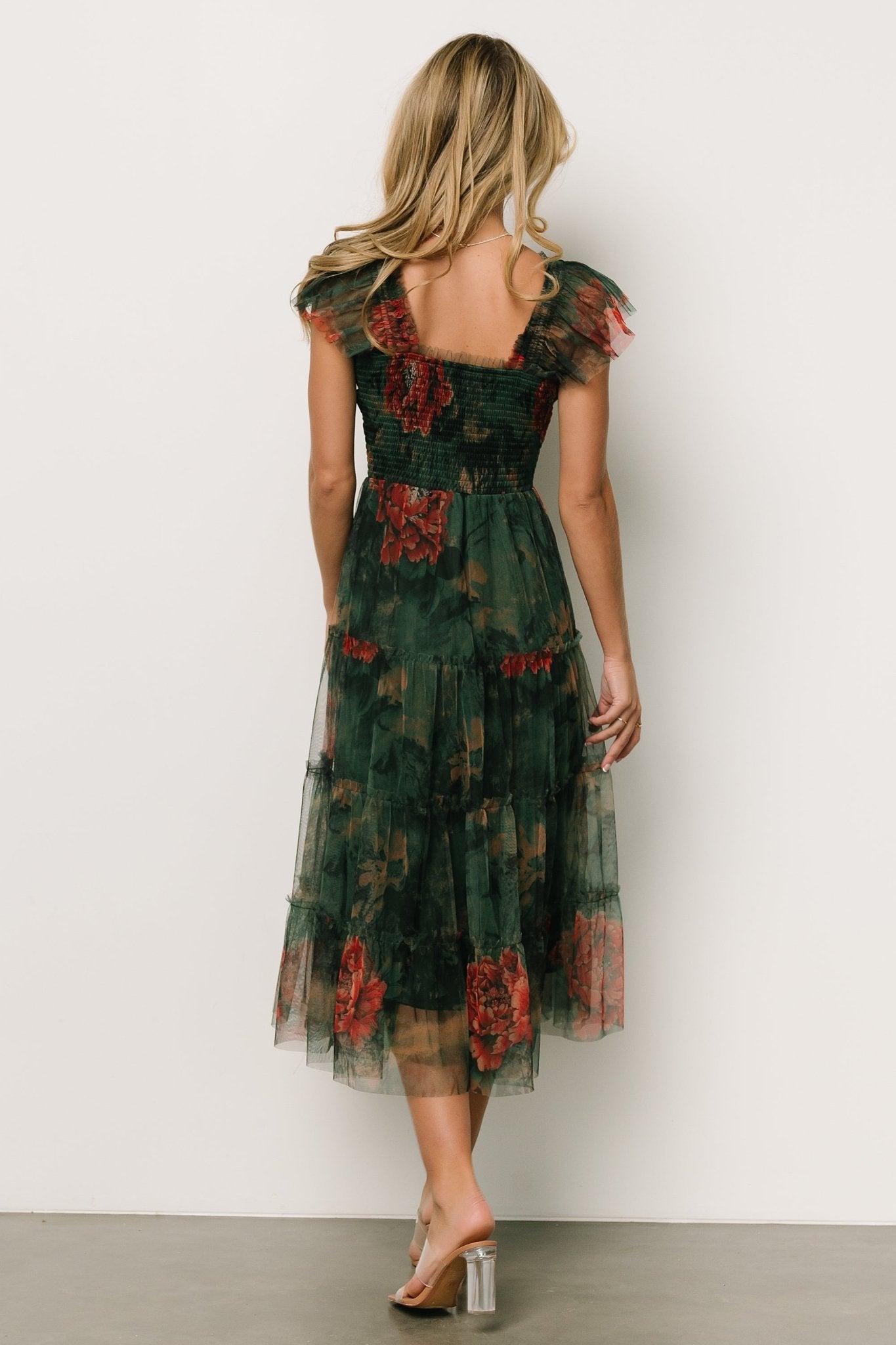 Clementine Tulle Midi Dress | Dark Green Floral Buy Cheap From China