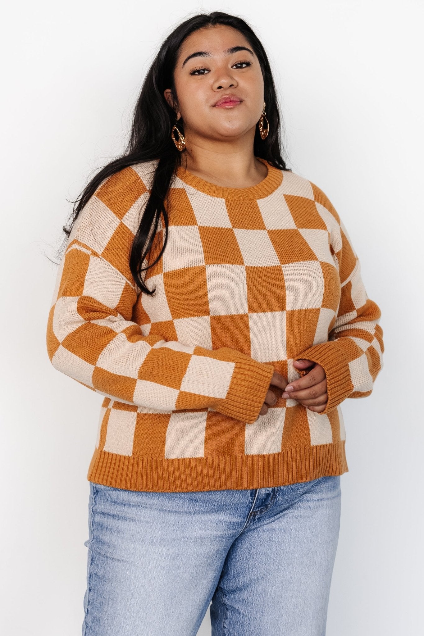 Quincy Checkered Sweater | Pumpkin Spice Get To Buy For Sale