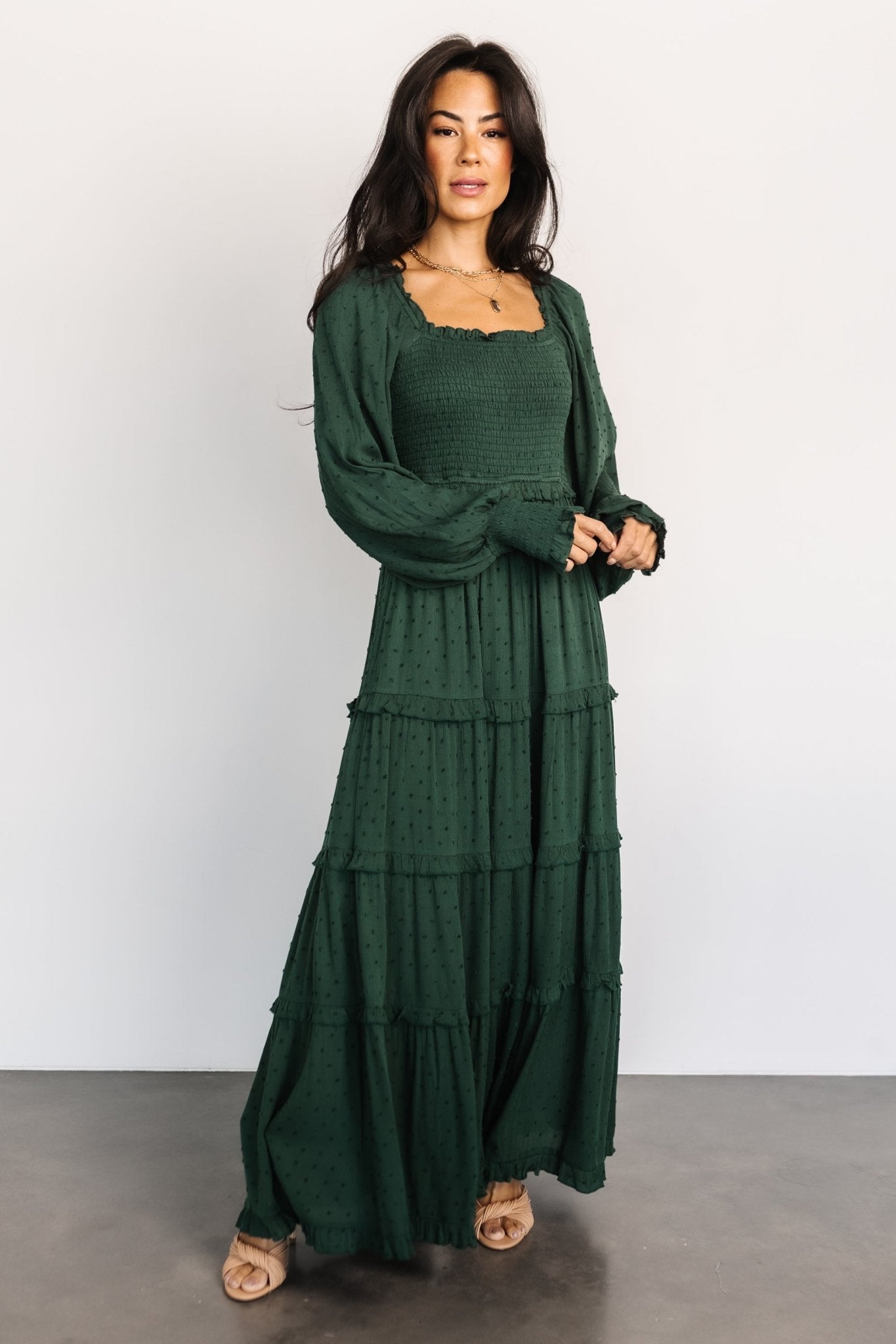 Amanda Smocked Dotted Maxi Dress | Evergreen Cheap 2025 Newest