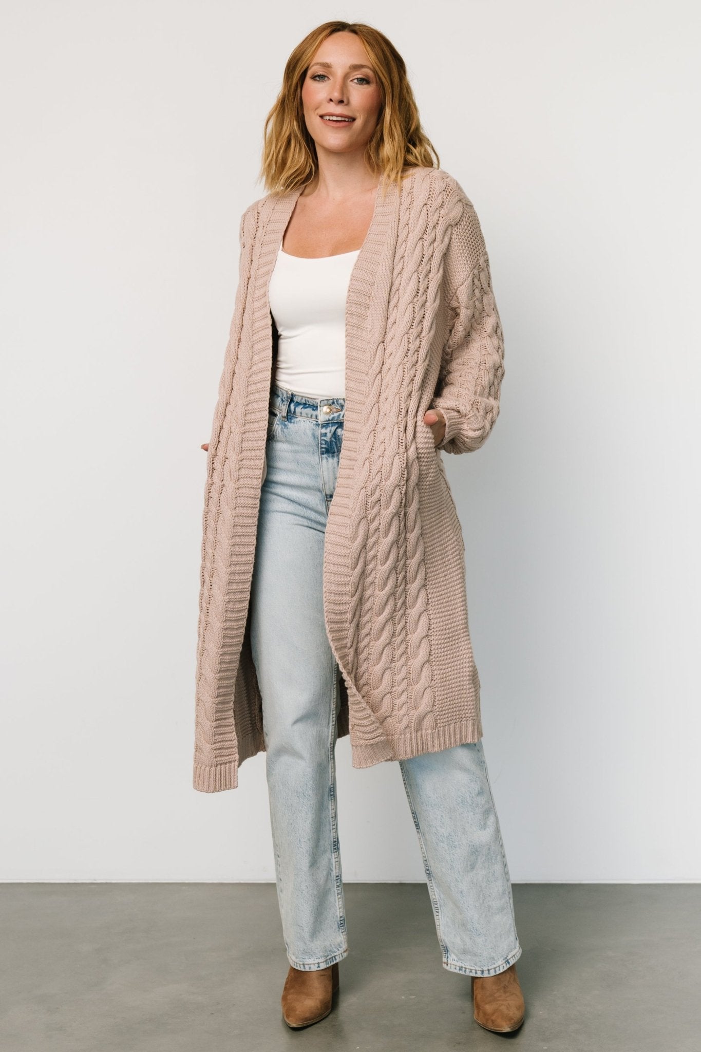 Kristen Cable Knit Cardigan | Taupe Cheap Sale Footlocker Finishline