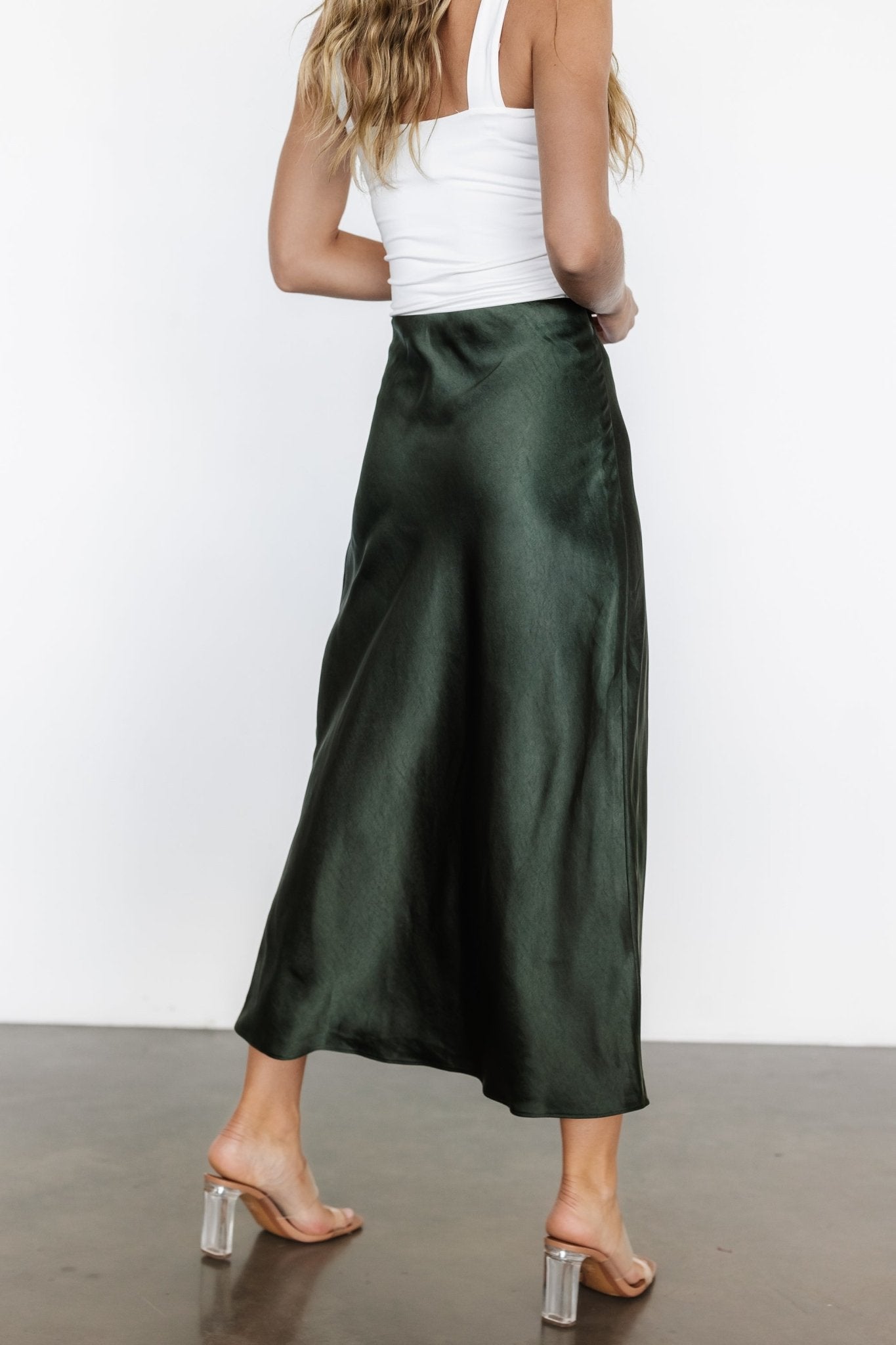 Celeste Satin Midi Skirt | Dark Green Buy Cheap Nicekicks