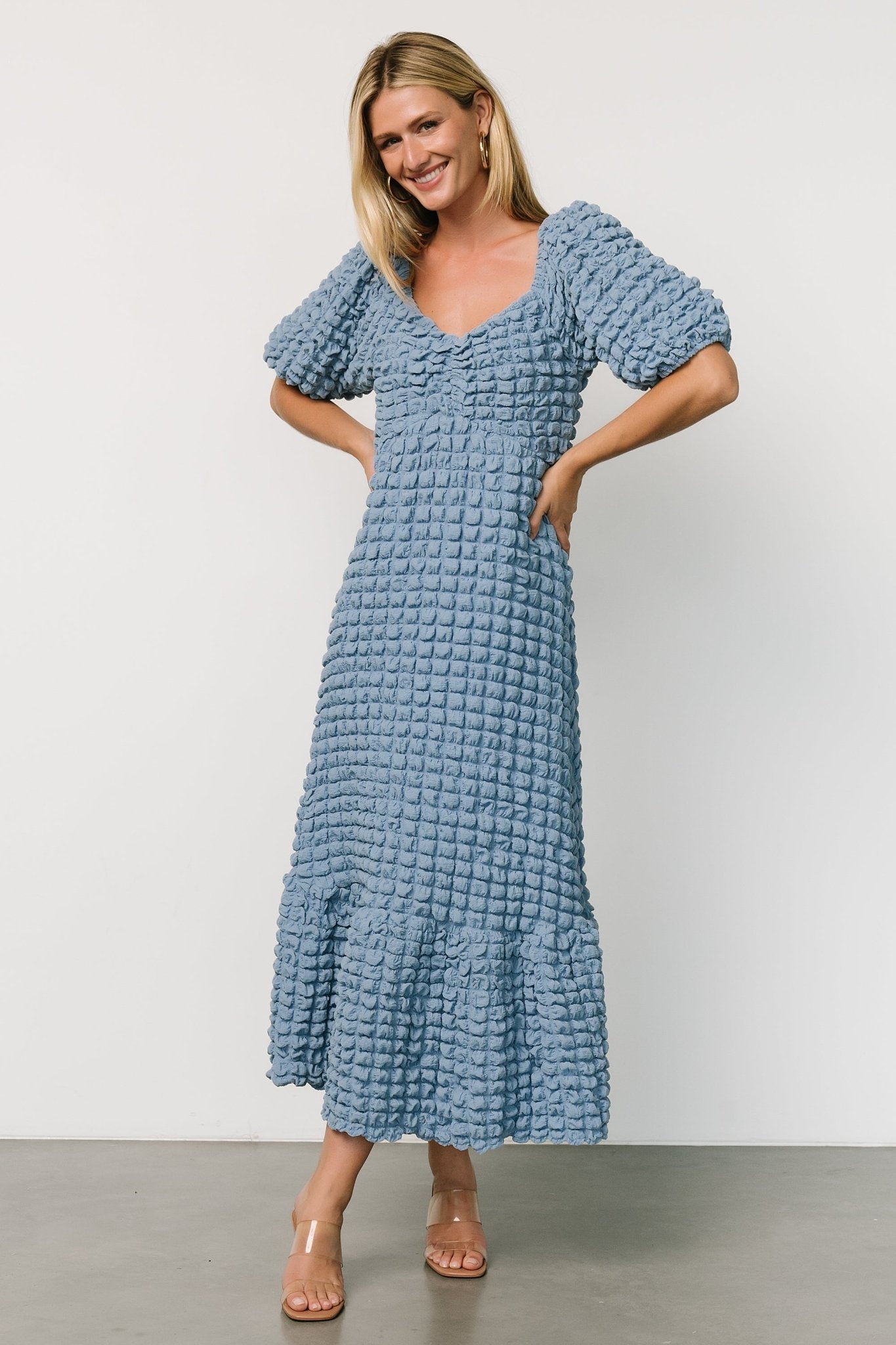 Therese Textured Dress | Denim Blue Free Shipping For Sale