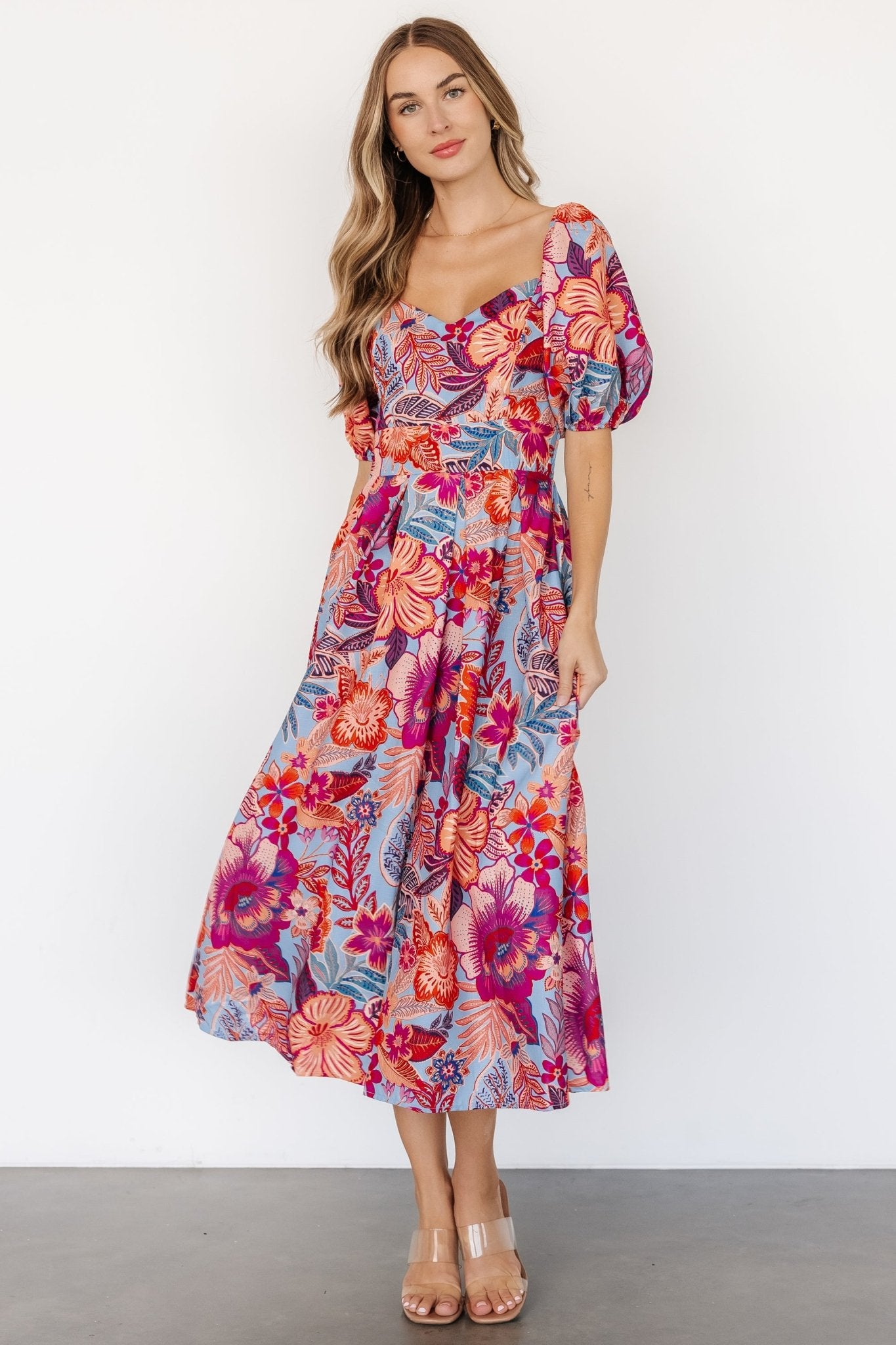 Elisha Midi Dress | Blue + Multi Floral Cheap With Paypal